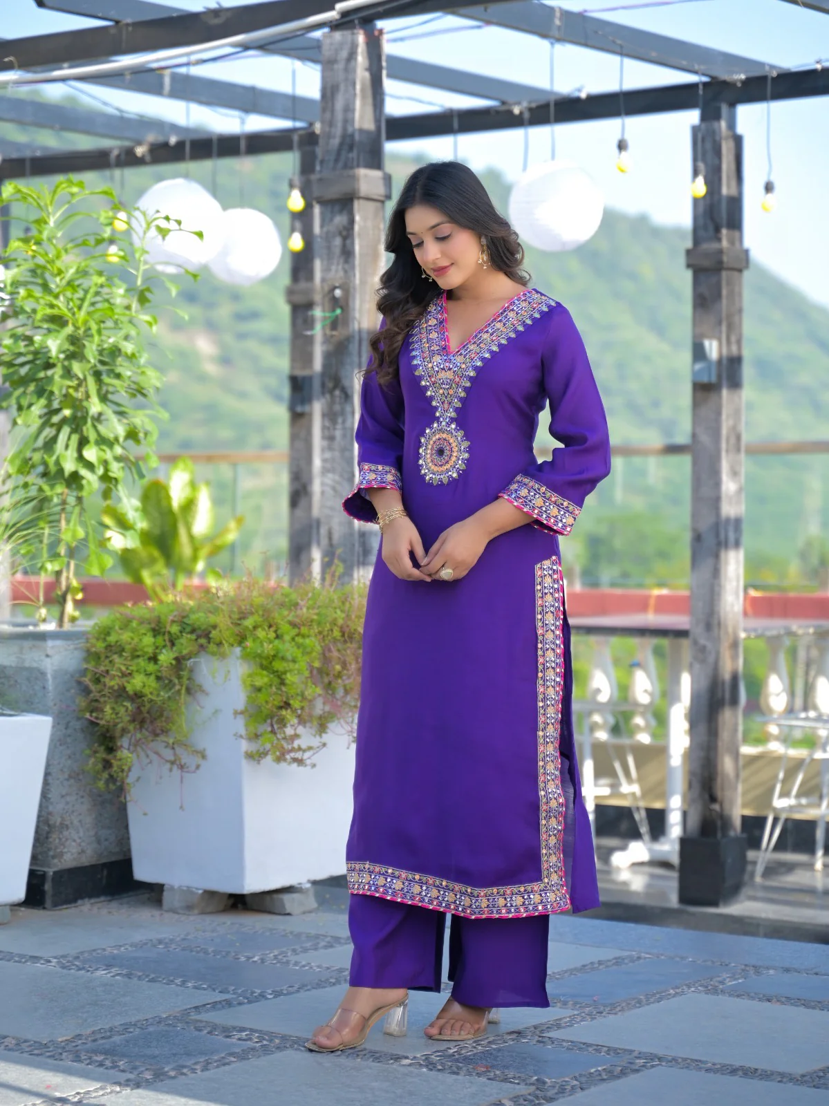 Illiana Mul Chanderi Embroidered Plazo Set - Image 6