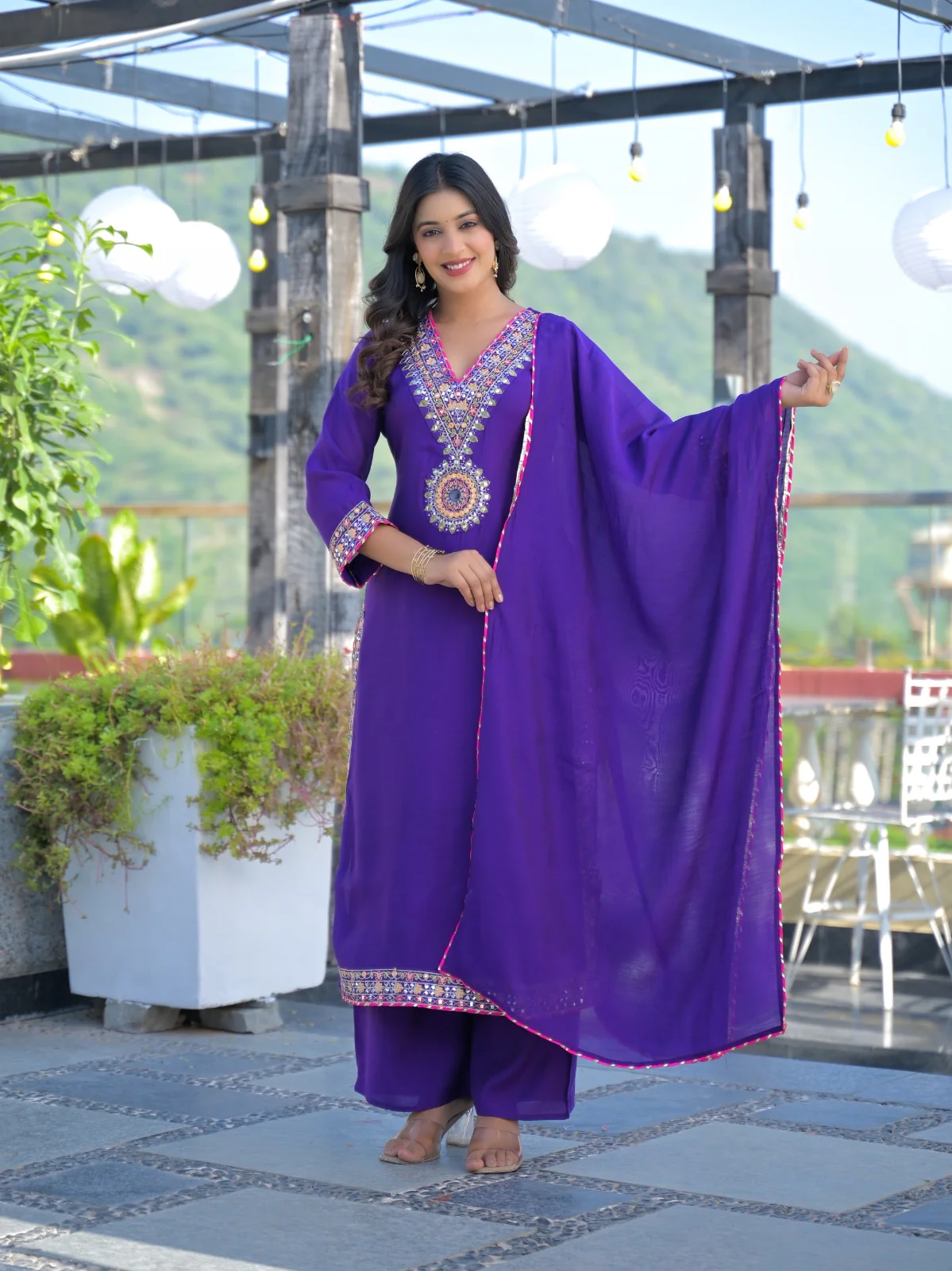 Illiana Mul Chanderi Embroidered Plazo Set - Image 7