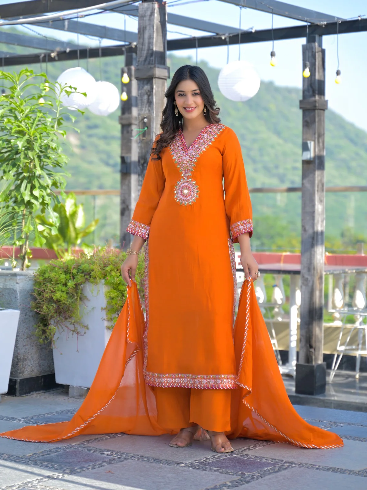 Illiana Mul Chanderi Embroidered Plazo Set - Image 9