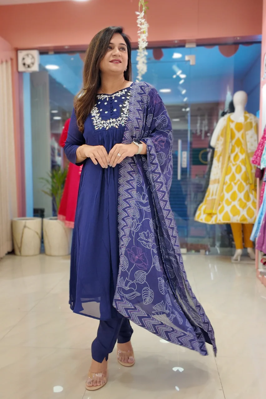 Inara Premium Chinnon Hand Embroidered A-line Pant Set - Image 3