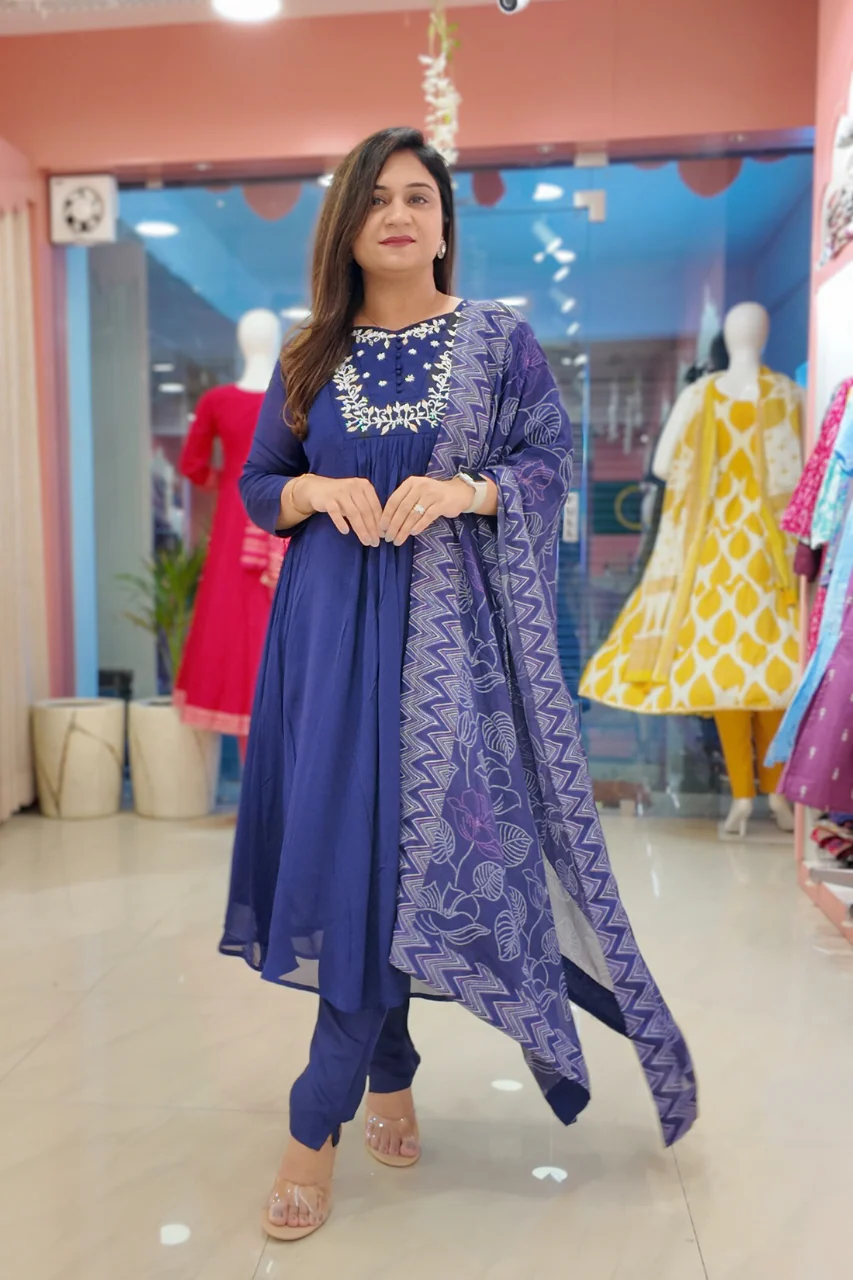 Inara Premium Chinnon Hand Embroidered A-line Pant Set - Image 5