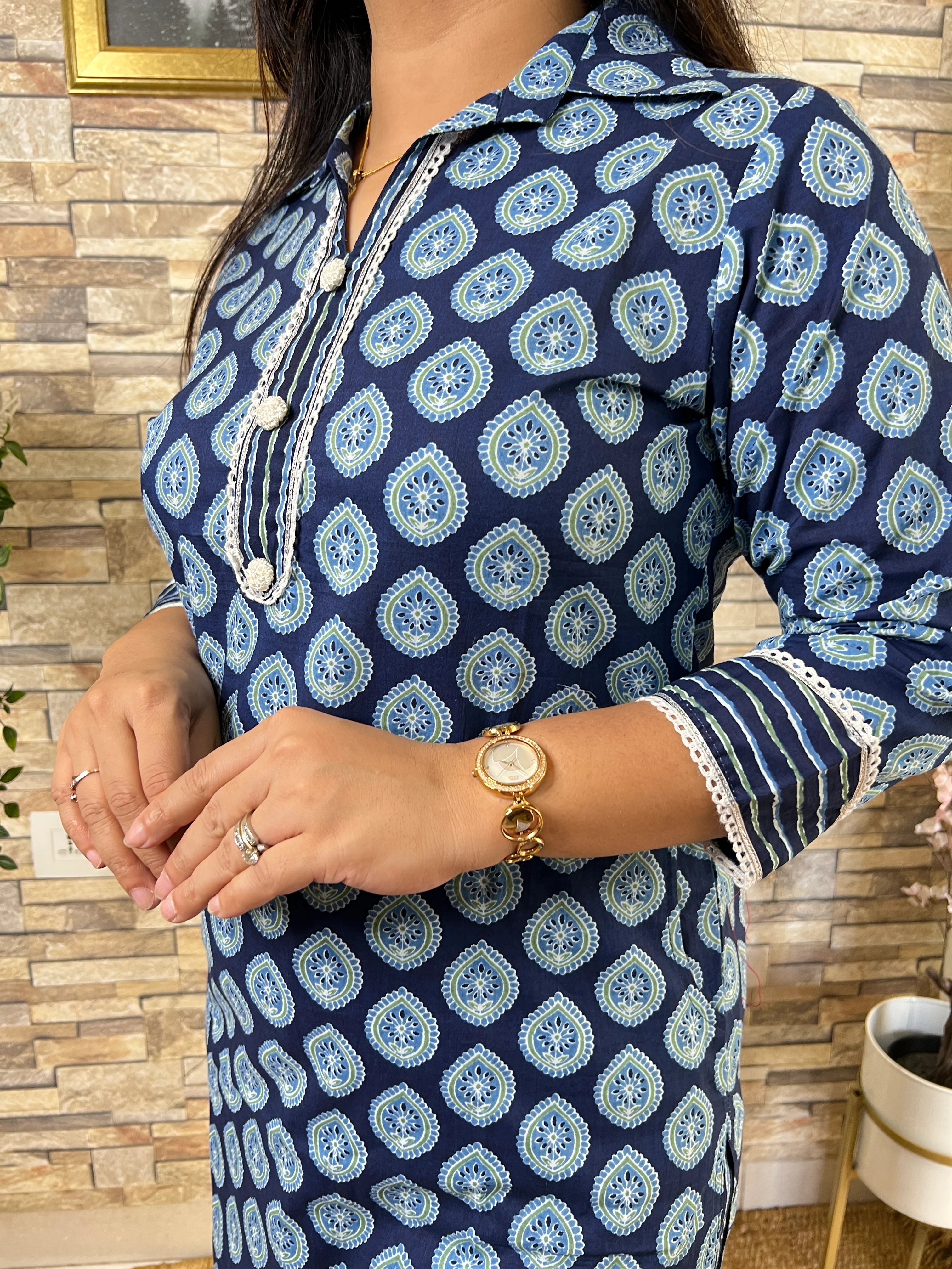 Indigo Cotton Afgani Set With Pockets - Image 3