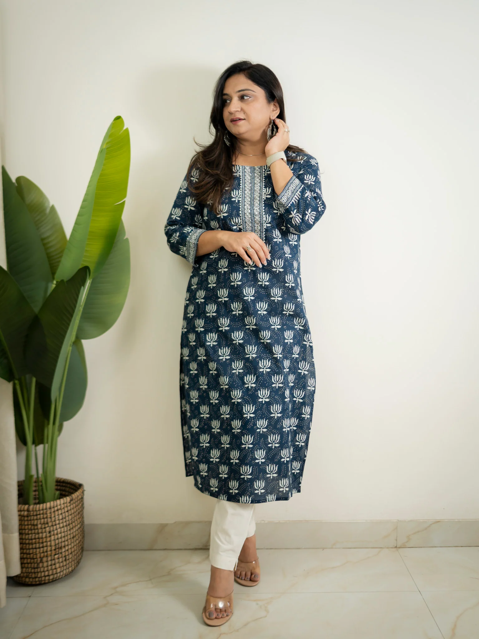 Indigo Lotus Cotton Casual Straight Kurta - Image 2