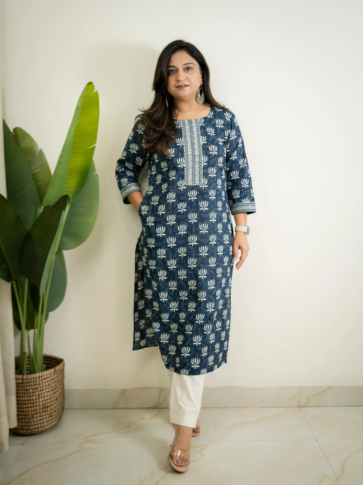 Indigo Lotus Cotton Casual Straight Kurta - Image 4
