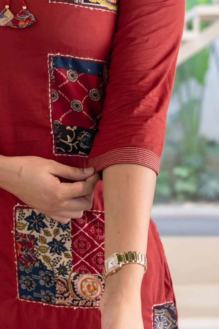 Ira cotton Ajrakh Katha detailed straight Pant Set - Image 13