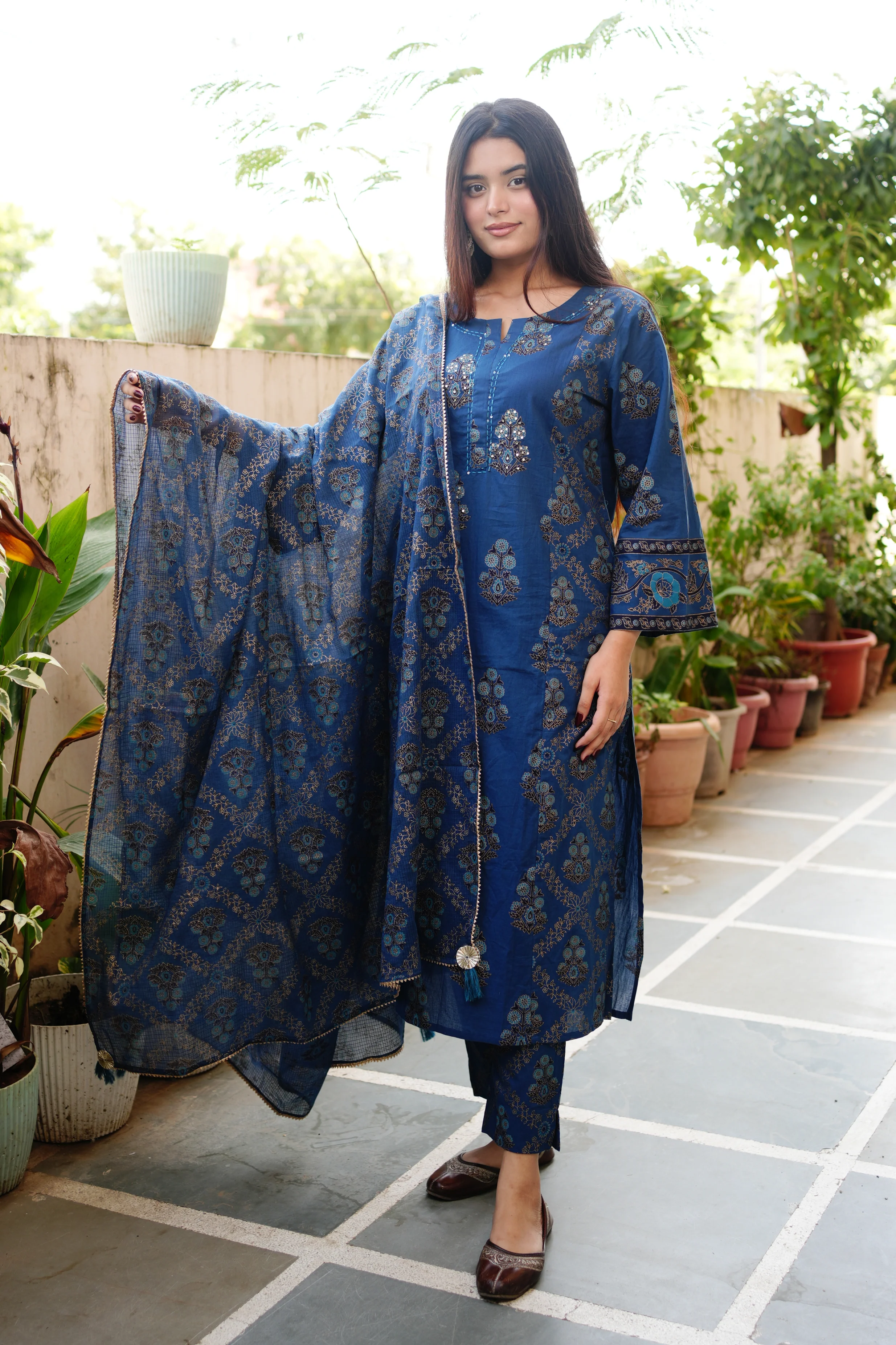Irya Cotton Handblock Embroidered Pant Set - Image 10