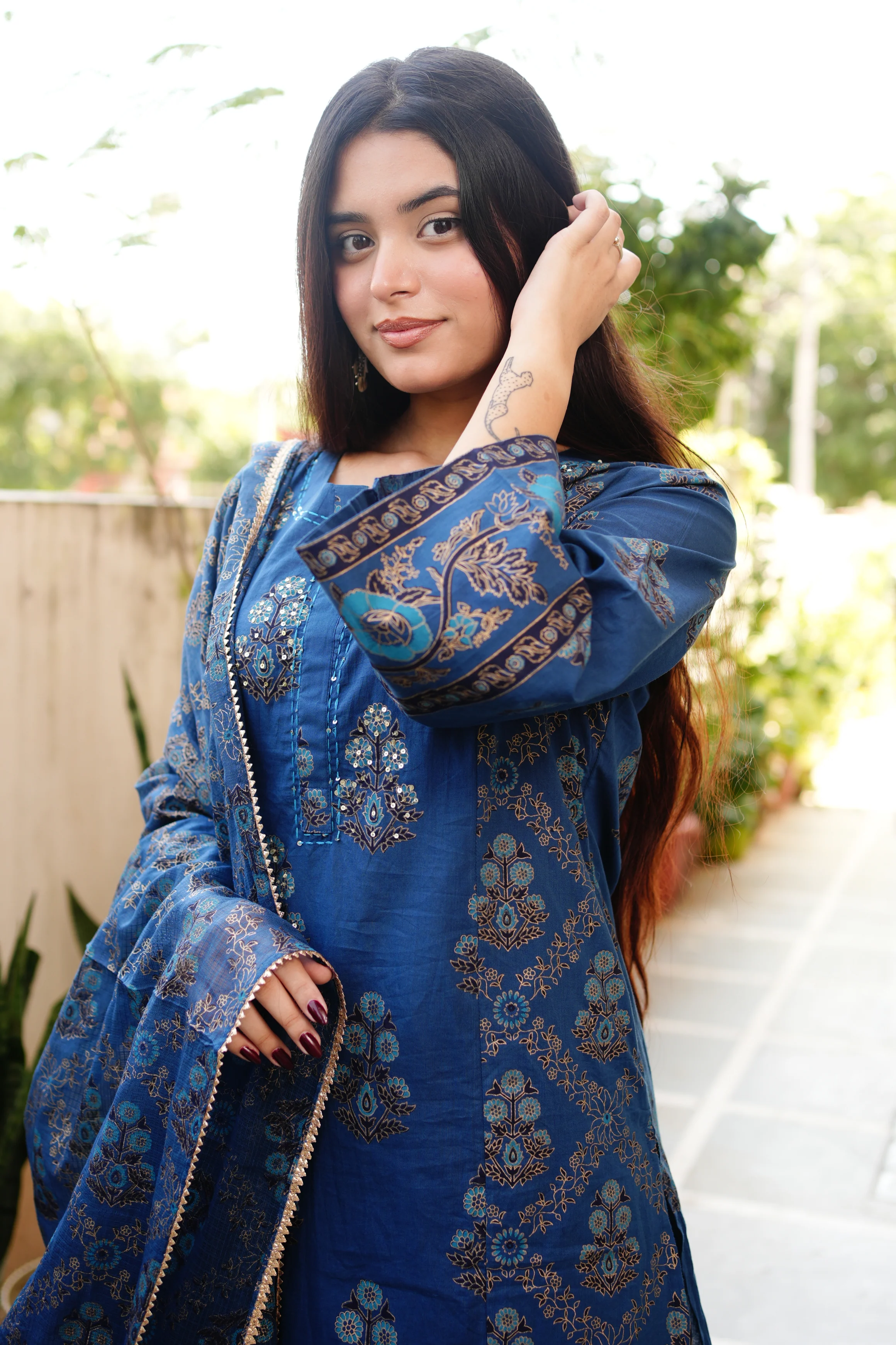 Irya Cotton Handblock Embroidered Pant Set - Image 3