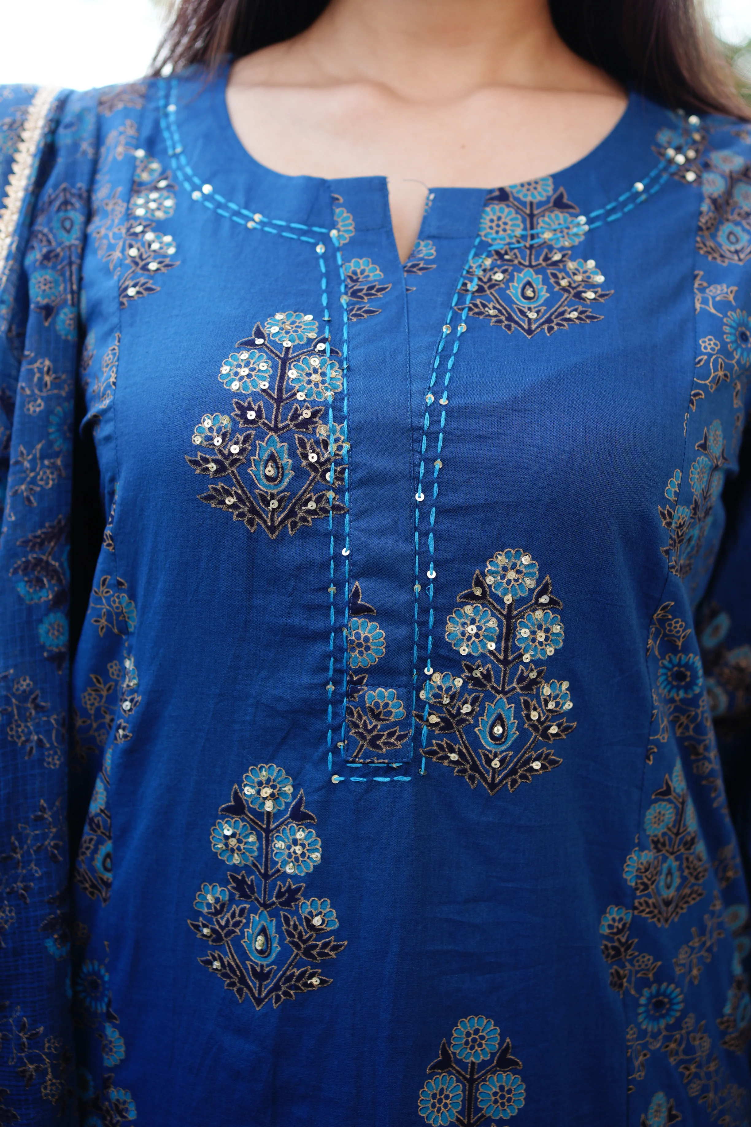 Irya Cotton Handblock Embroidered Pant Set - Image 4