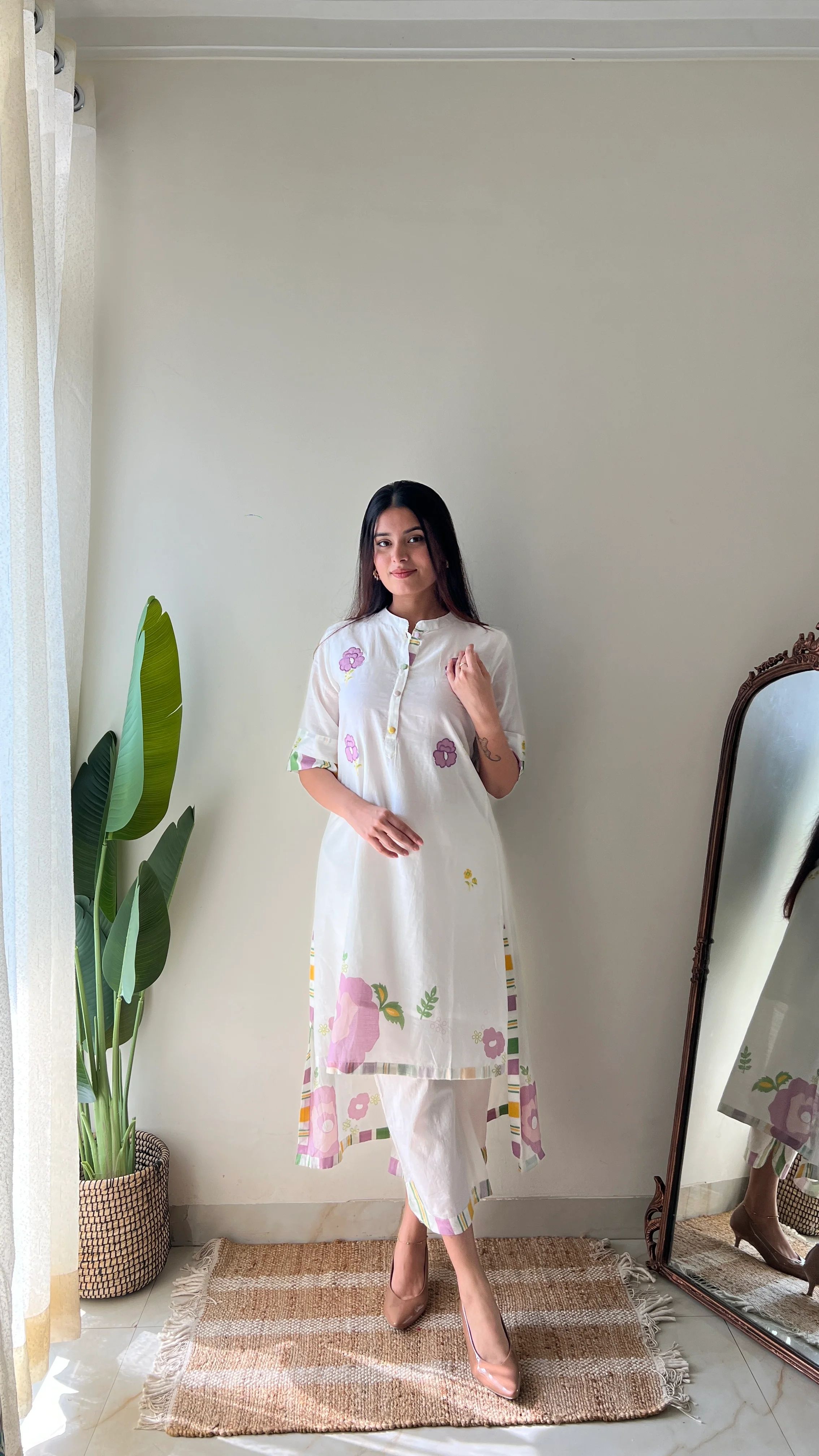 Jeena Mul Cotton Embroidered High Low Coord Set - Image 3