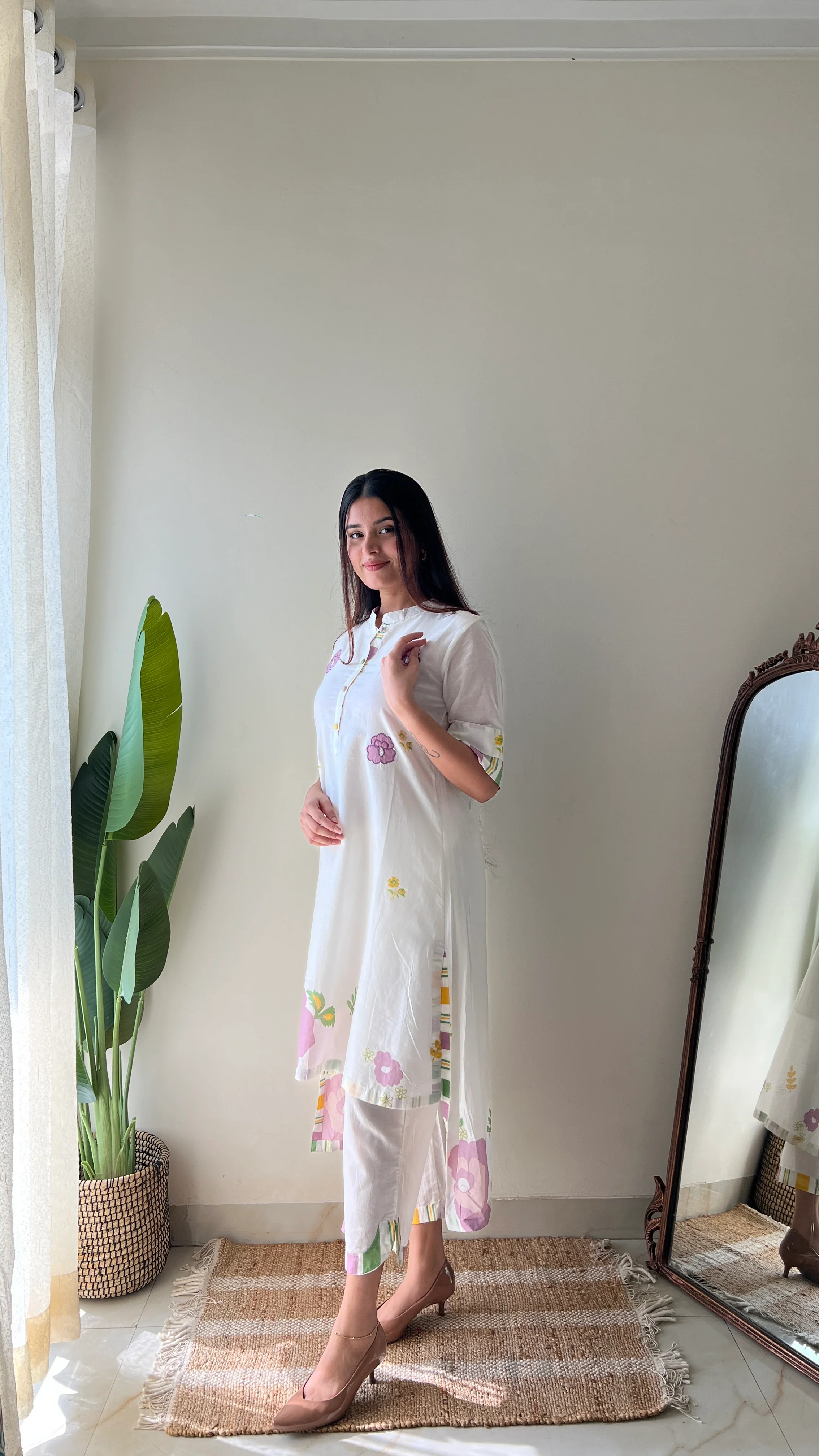 Jeena Mul Cotton Embroidered High Low Coord Set - Image 4