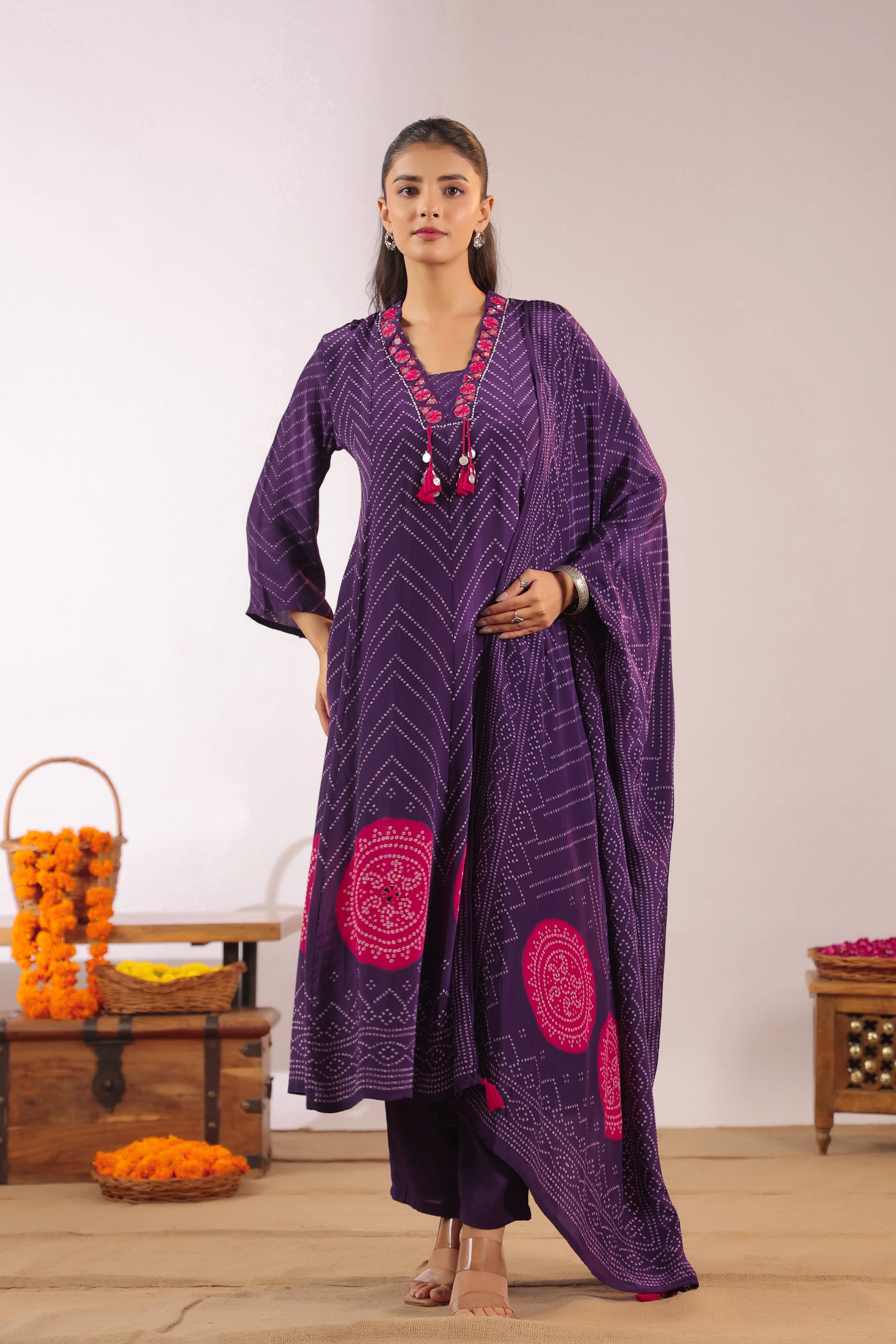Jiva Crepe Bandhani HandEmbroidered Pant Set - Image 12