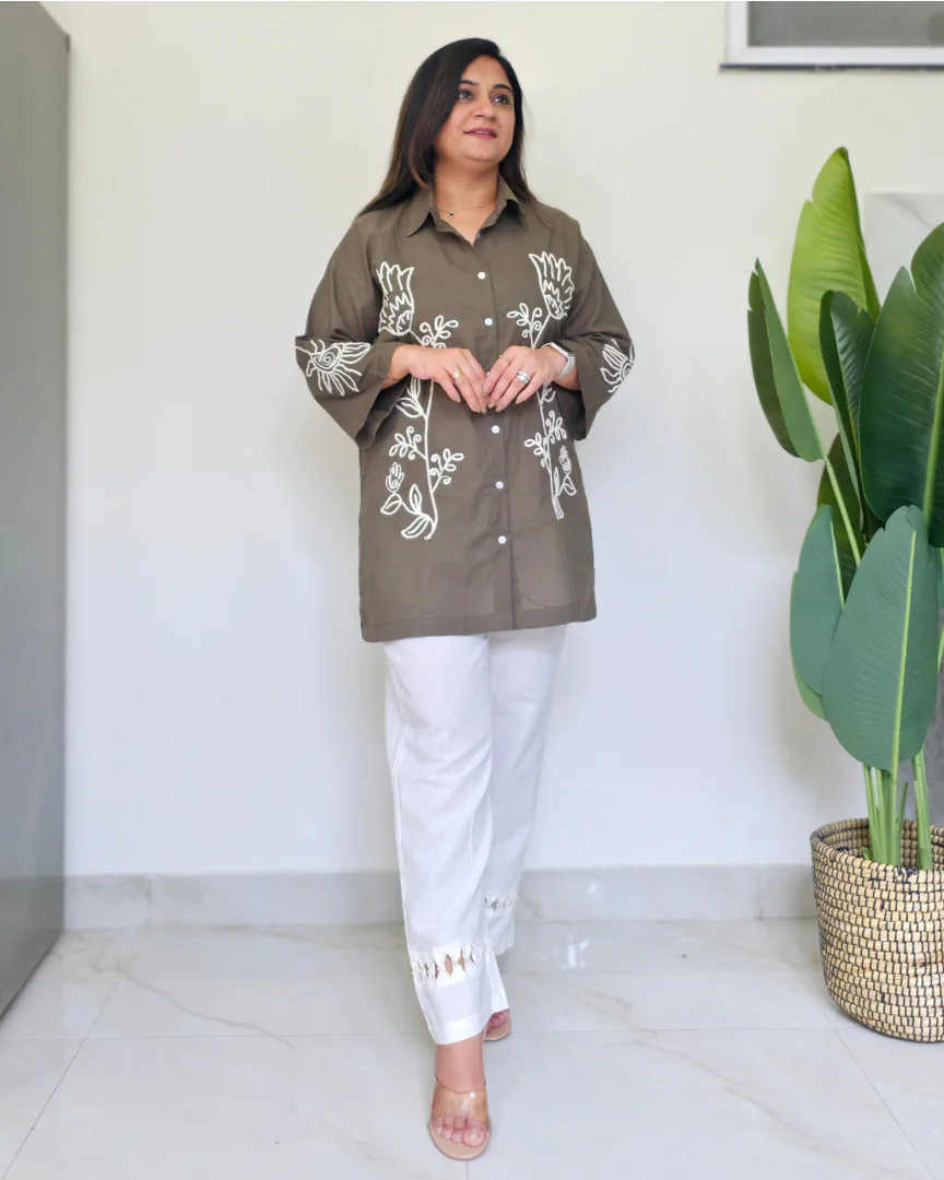 Juliet Cotton Embroidered Oversize-Shirt Coord Set - Image 3