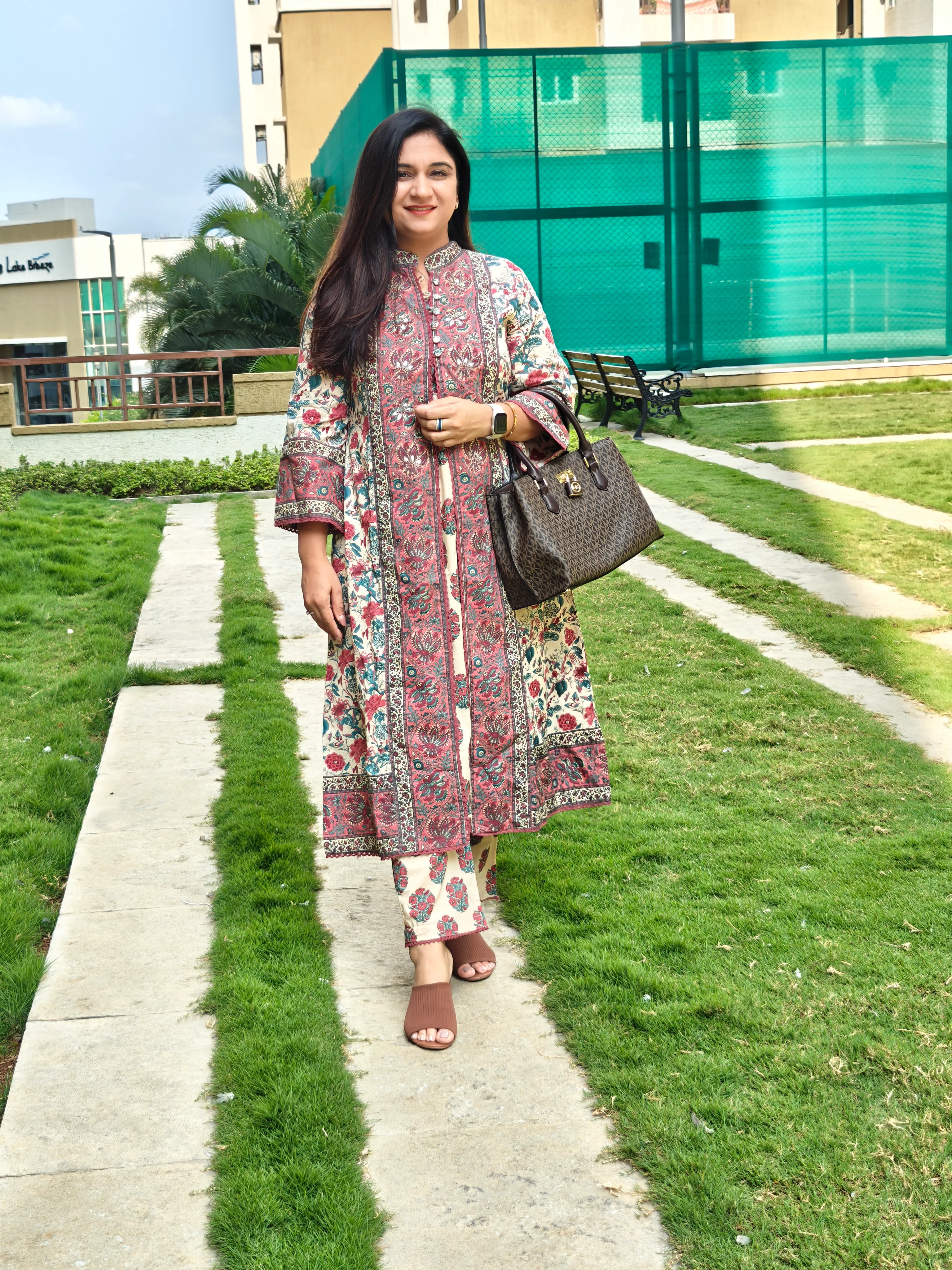 Juliet Cotton Handblock Pant set with Long Shrug - Image 2