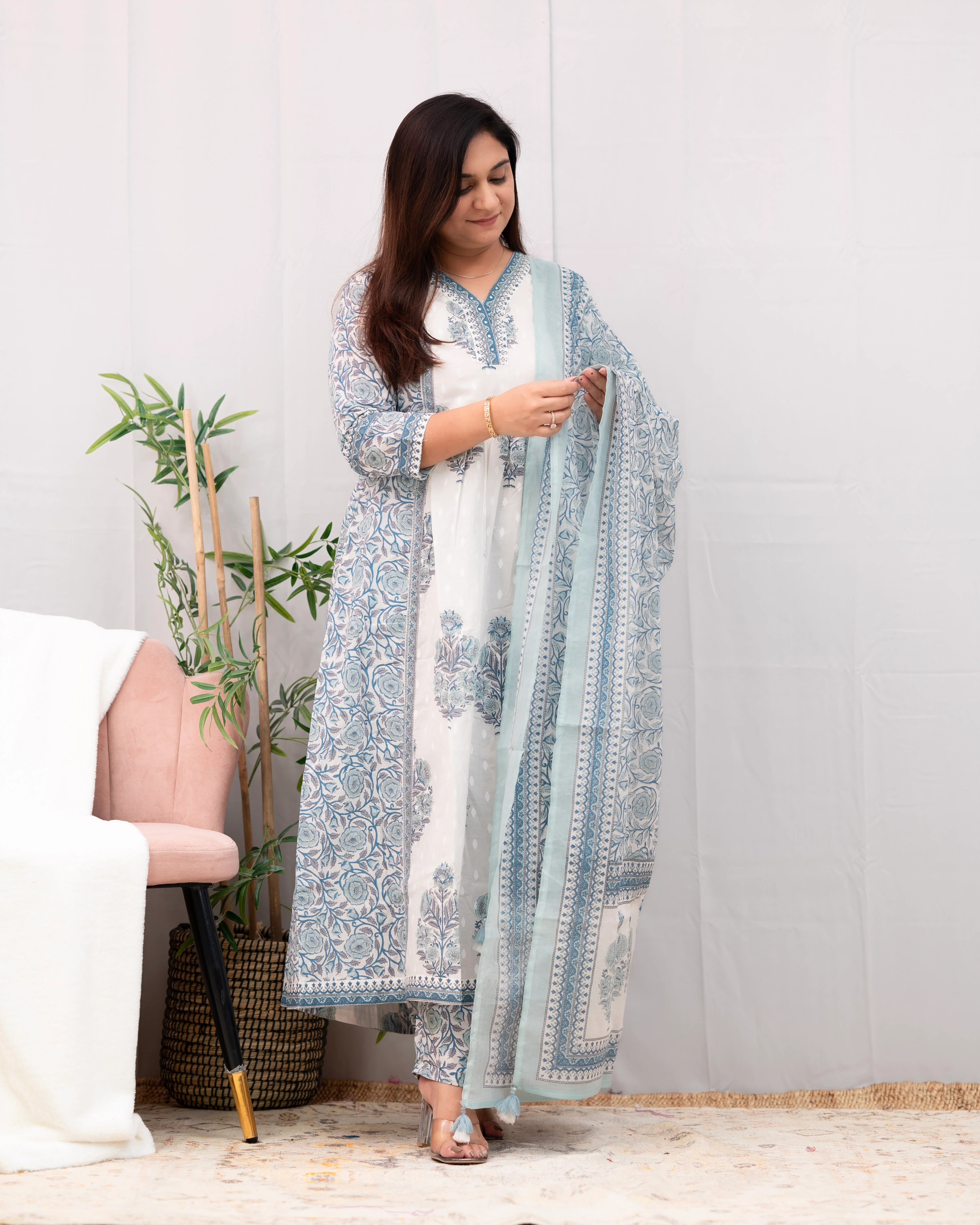 Kaira Premium Cotton Embroidered Anarkali Pant Set - Image 6