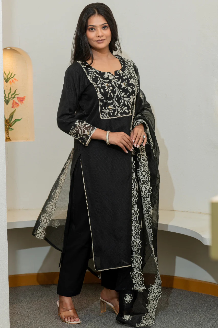 'Kajal' Kota Doria Embroidered Pant Set - Image 5