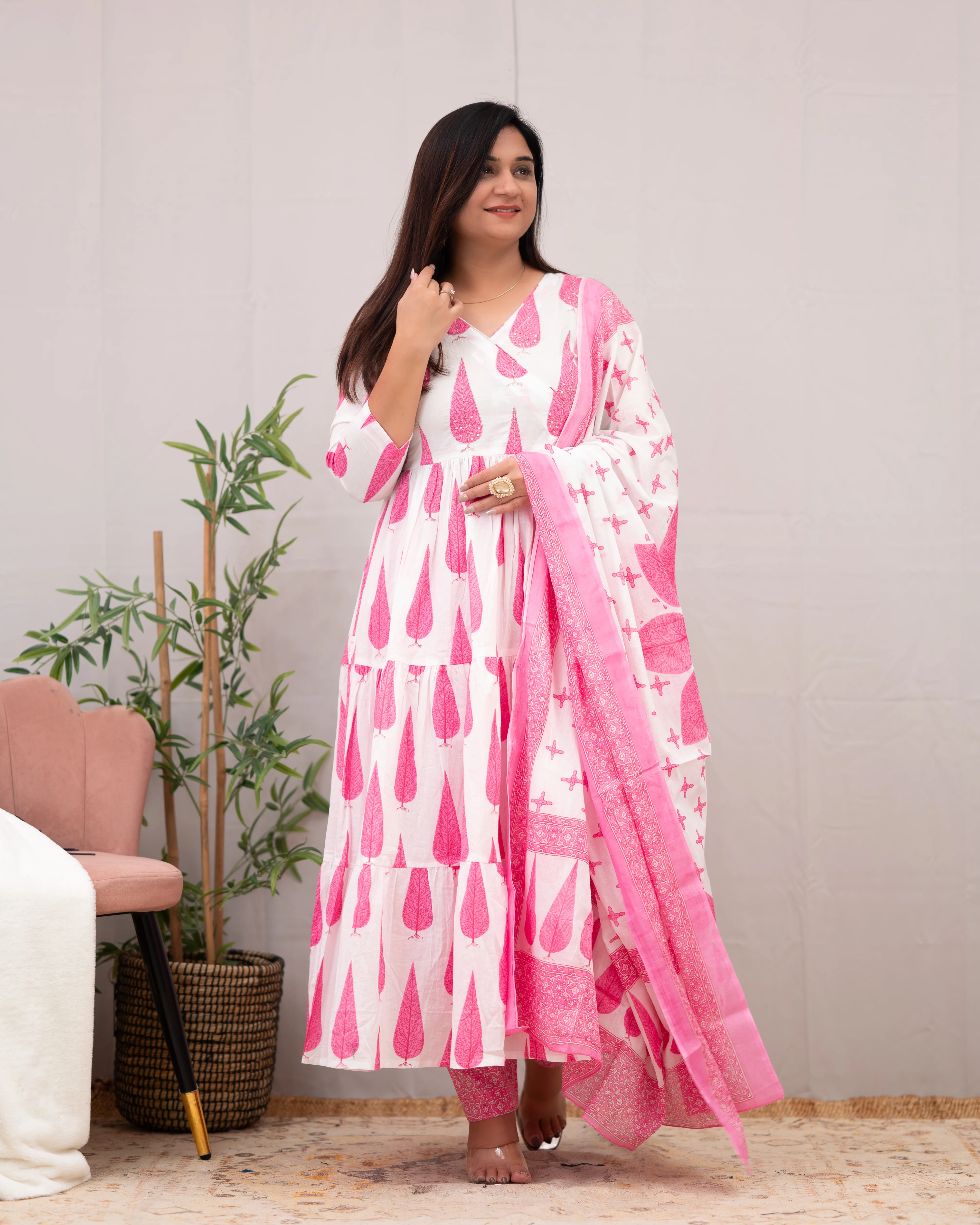 Kashish Cotton Handblock Anarkali Pant Set - Image 3