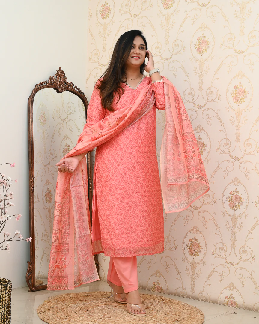 Khanak Handblock Print Embroidered Chanderi Pant Set - Image 3