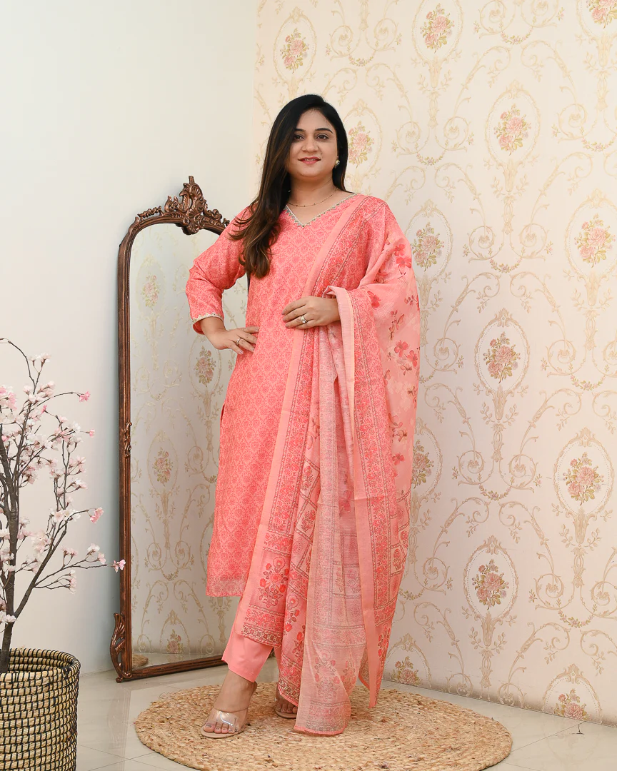 Khanak Handblock Print Embroidered Chanderi Pant Set - Image 4