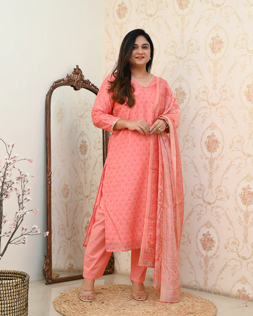 Khanak Handblock Print Embroidered Chanderi Pant Set - Image 5