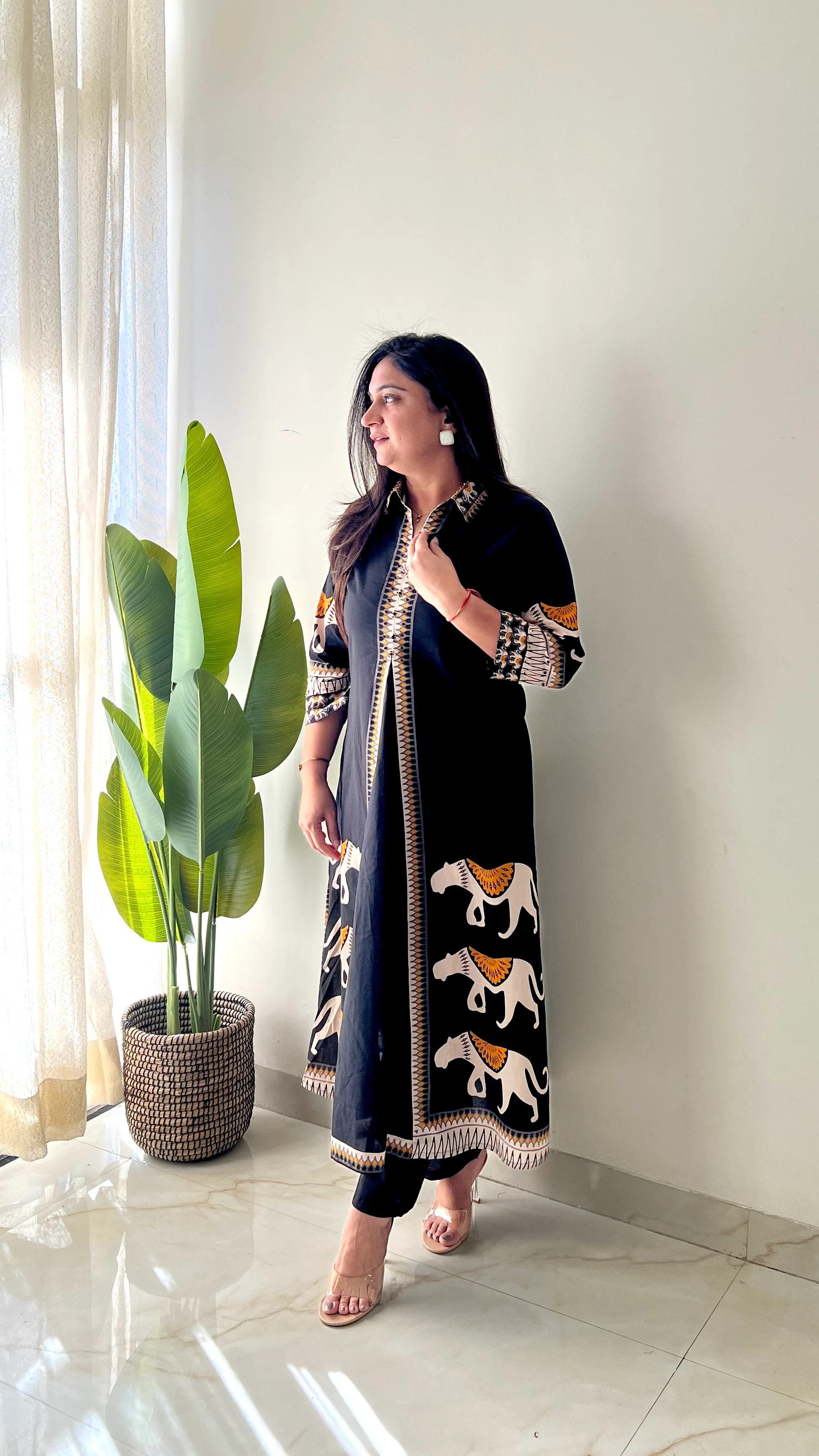 Kiara Black Tribal Bagh Cotton BeadWork Kurta Set - Image 11
