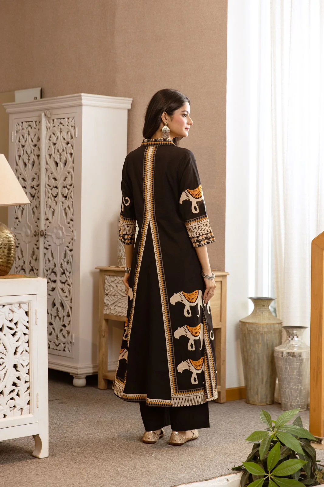 Kiara Black Tribal Bagh Cotton BeadWork Kurta Set - Image 3