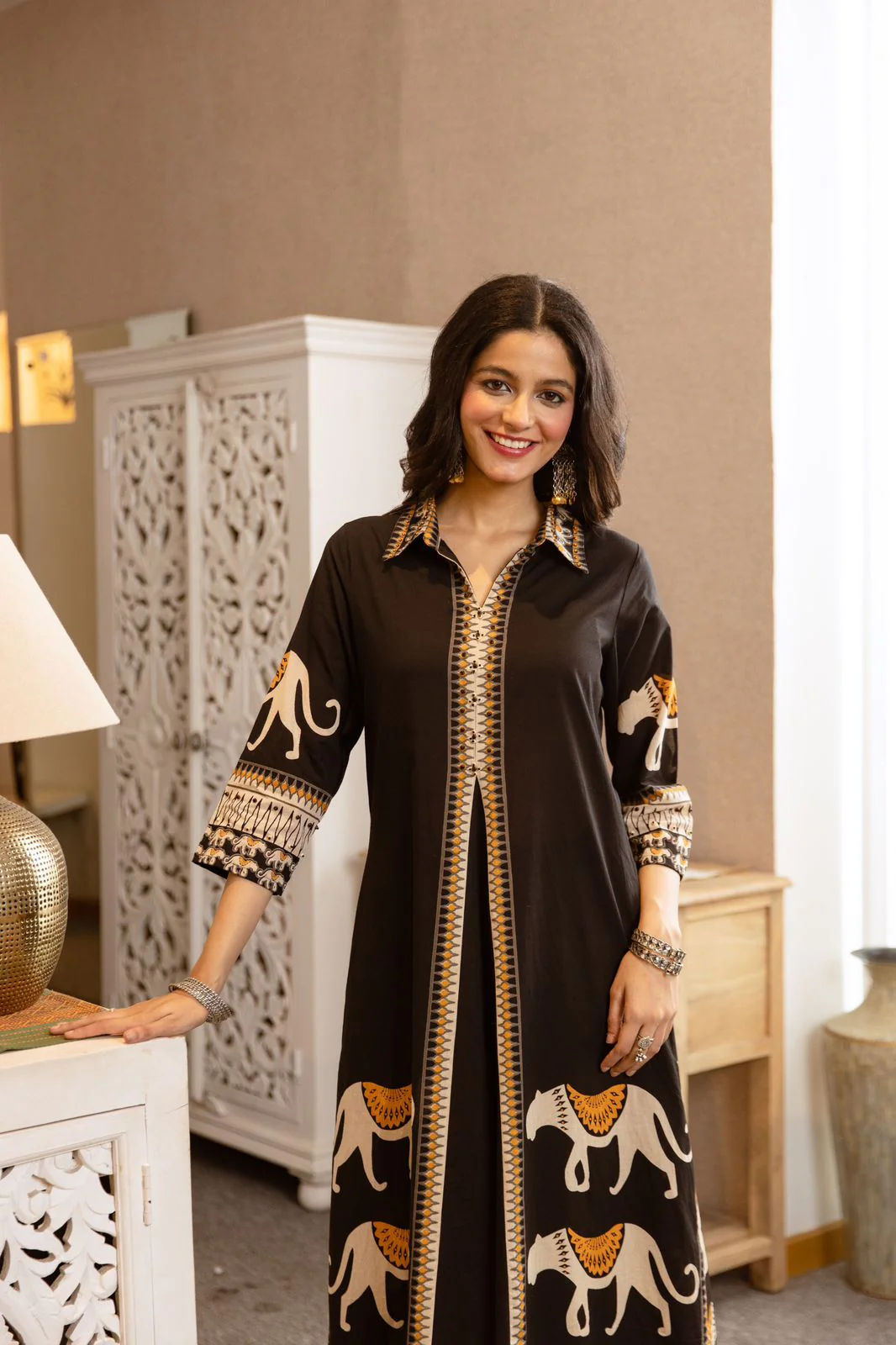 Kiara Black Tribal Bagh Cotton BeadWork Kurta Set - Image 5