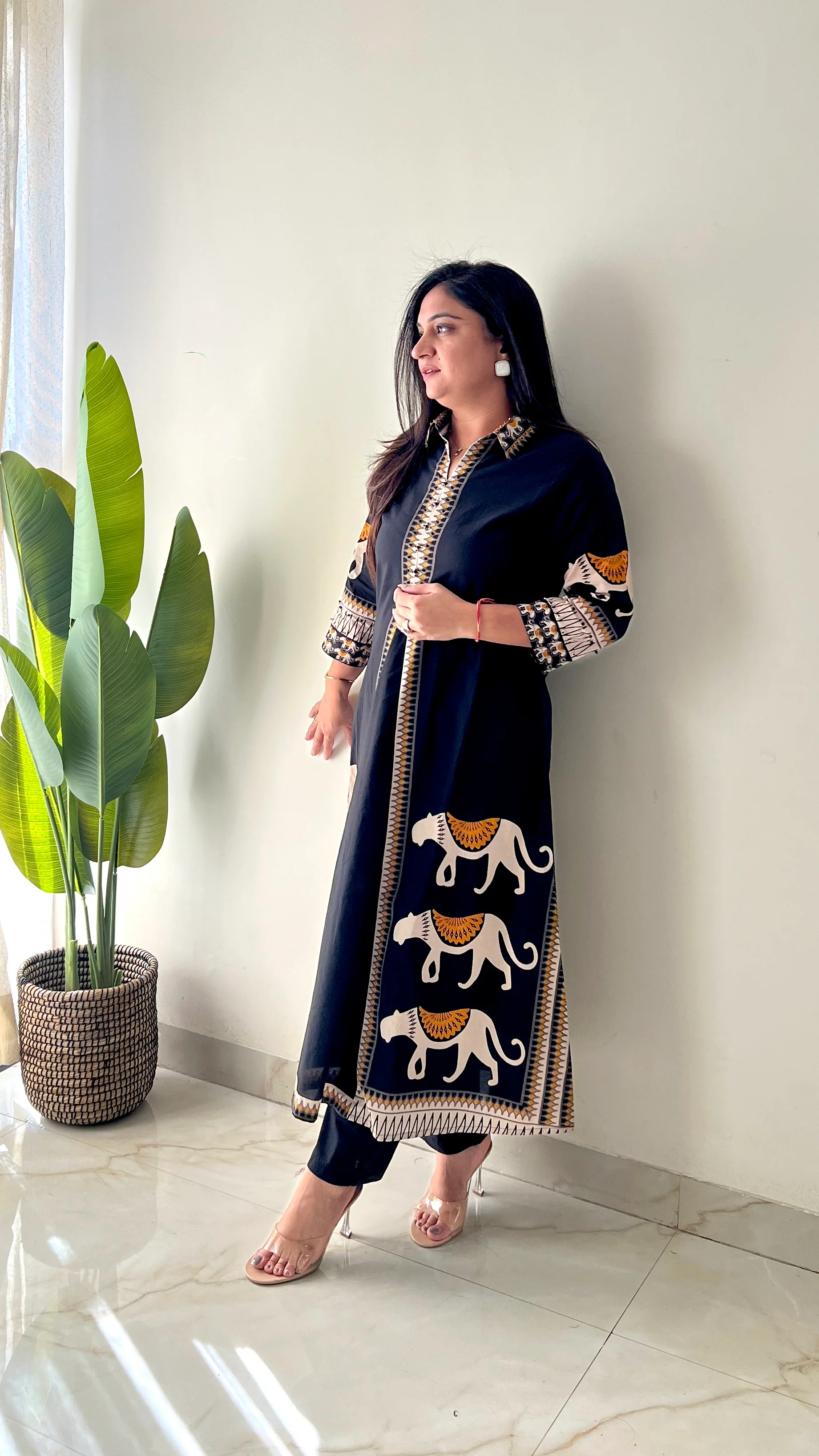 Kiara Black Tribal Bagh Cotton BeadWork Kurta Set - Image 6