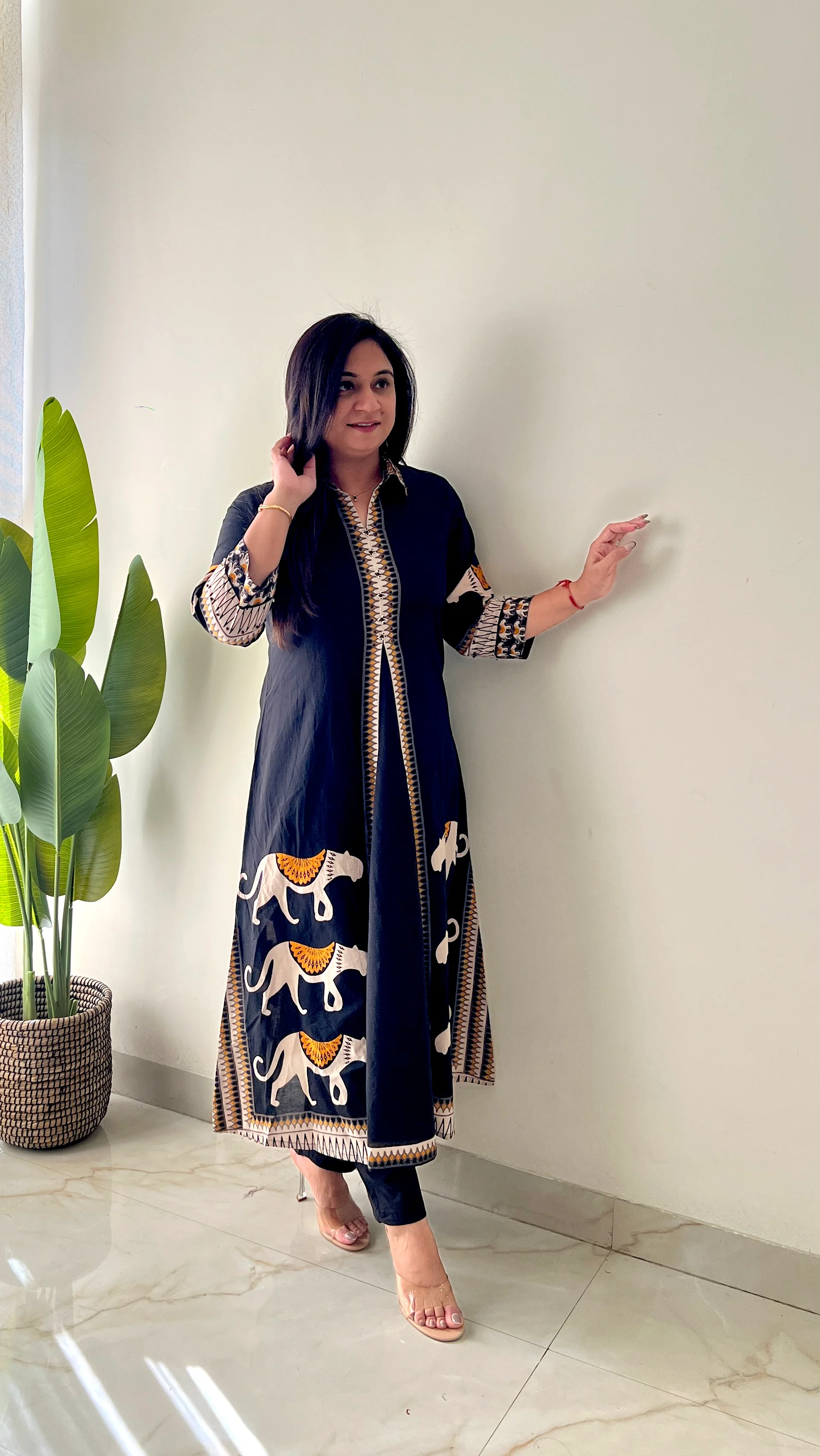 Kiara Black Tribal Bagh Cotton BeadWork Kurta Set - Image 7