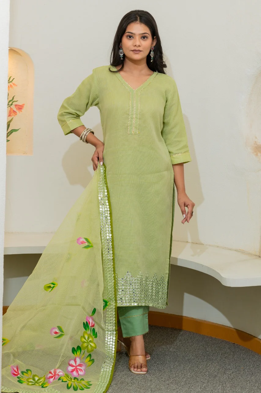 Kota Doria HandPainted Embroidered Pant Set - Image 5