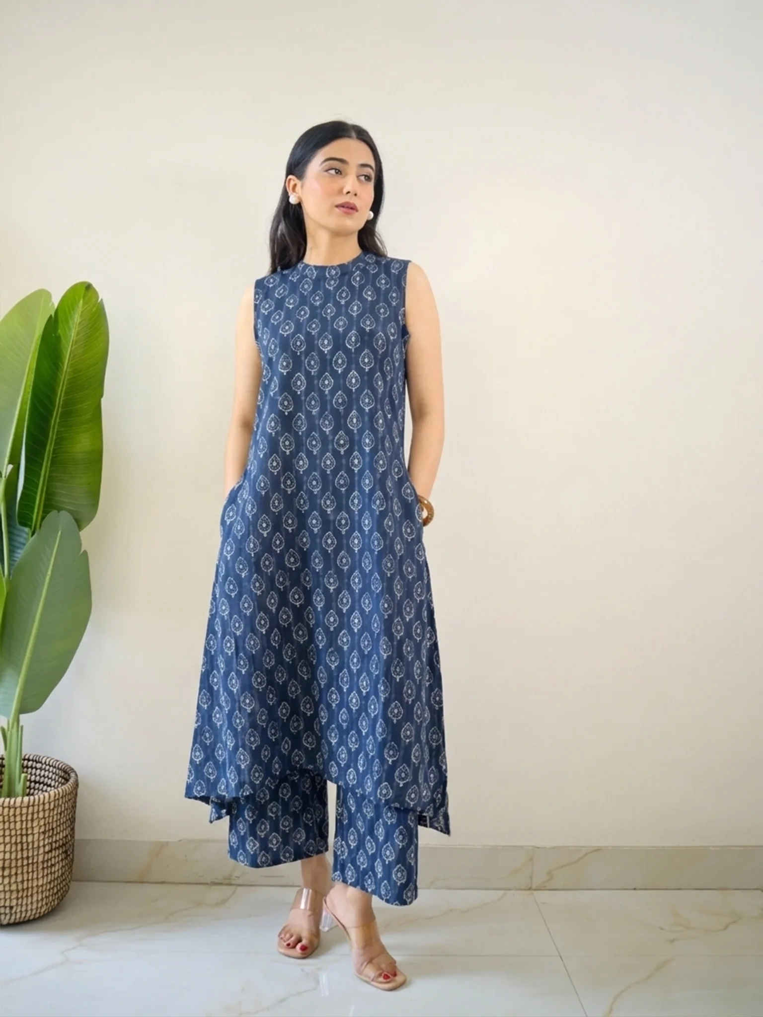 Kusha Blue Indigo Rayon A-line Coord Set - Image 2