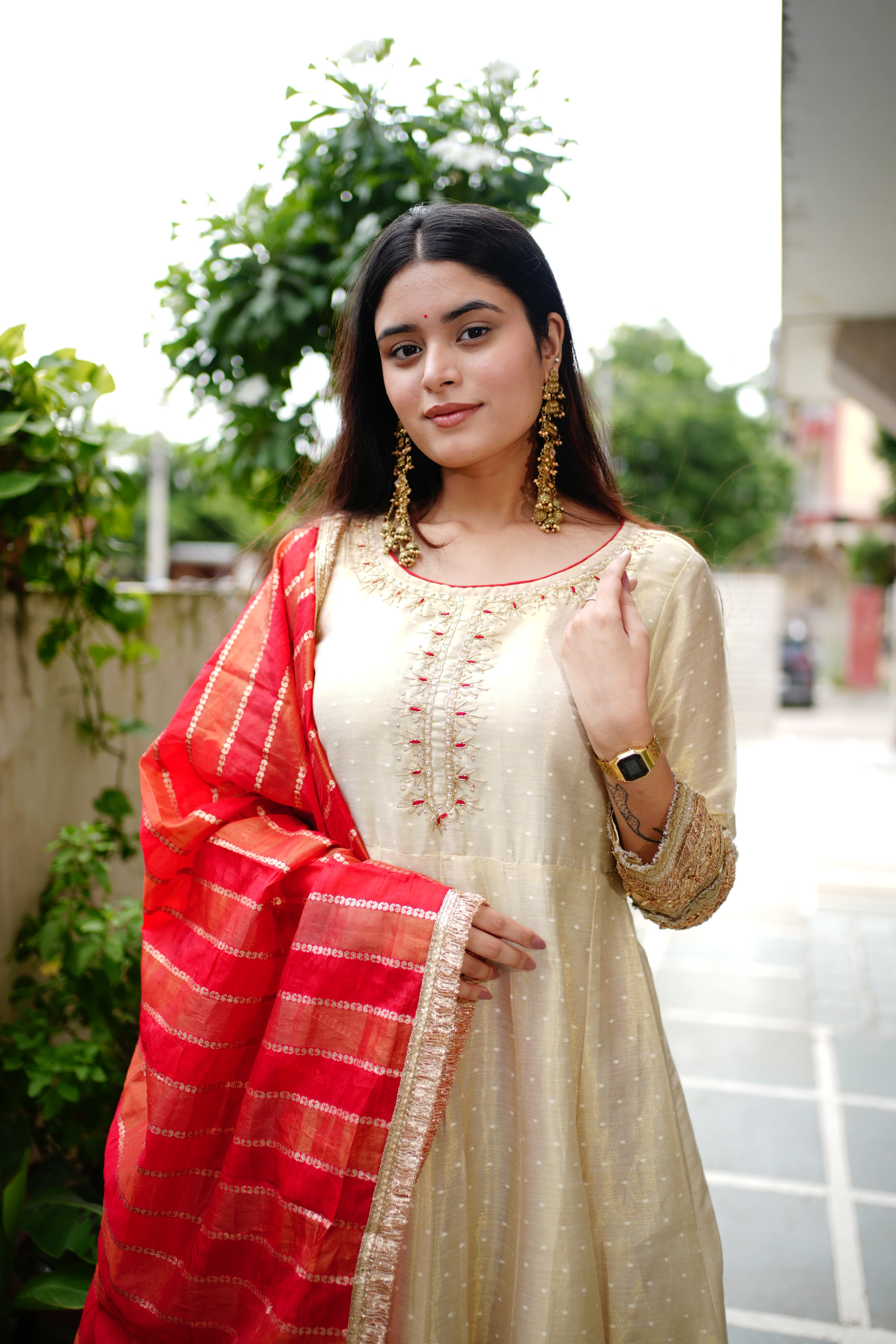 Lavina Flared Chanderi Embroidered Pant Set - Image 10