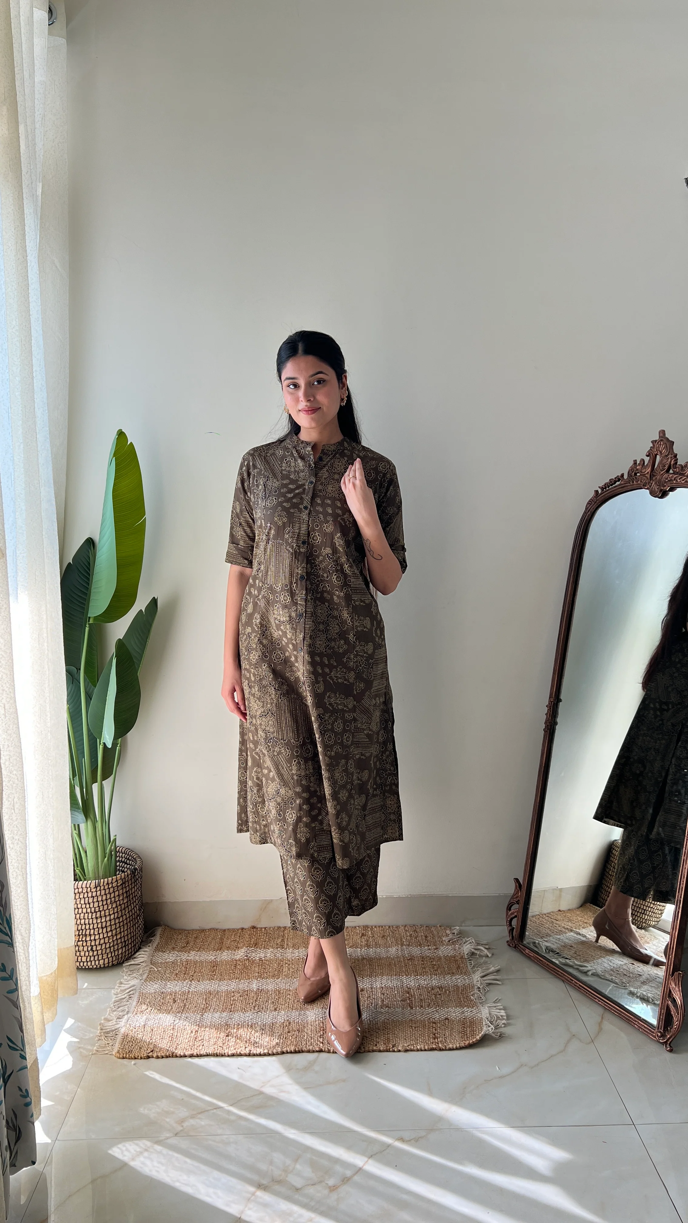 Leena Brown Ajrakh A-line Cotton Coord Set - Image 3