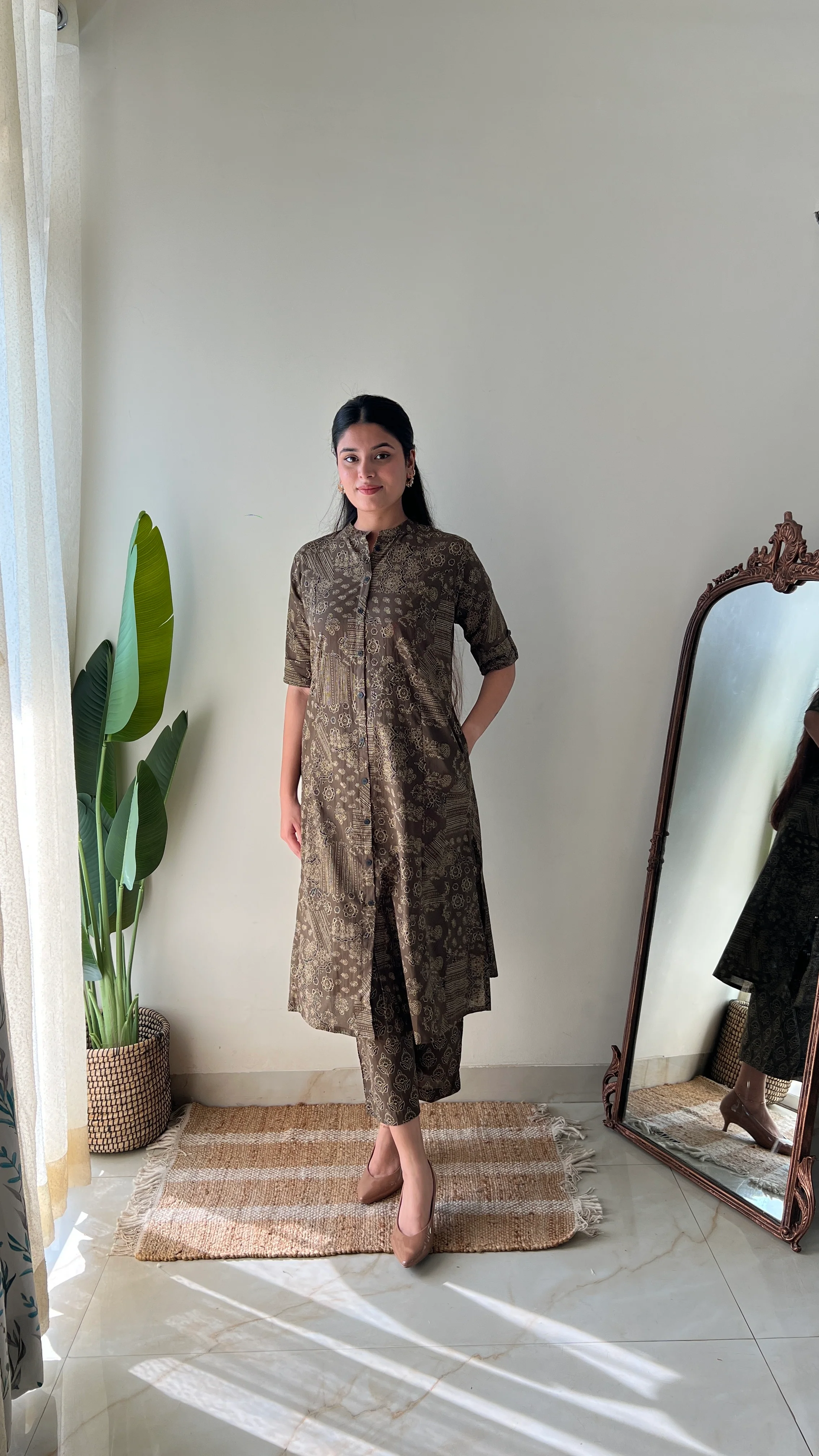 Leena Brown Ajrakh A-line Cotton Coord Set - Image 4