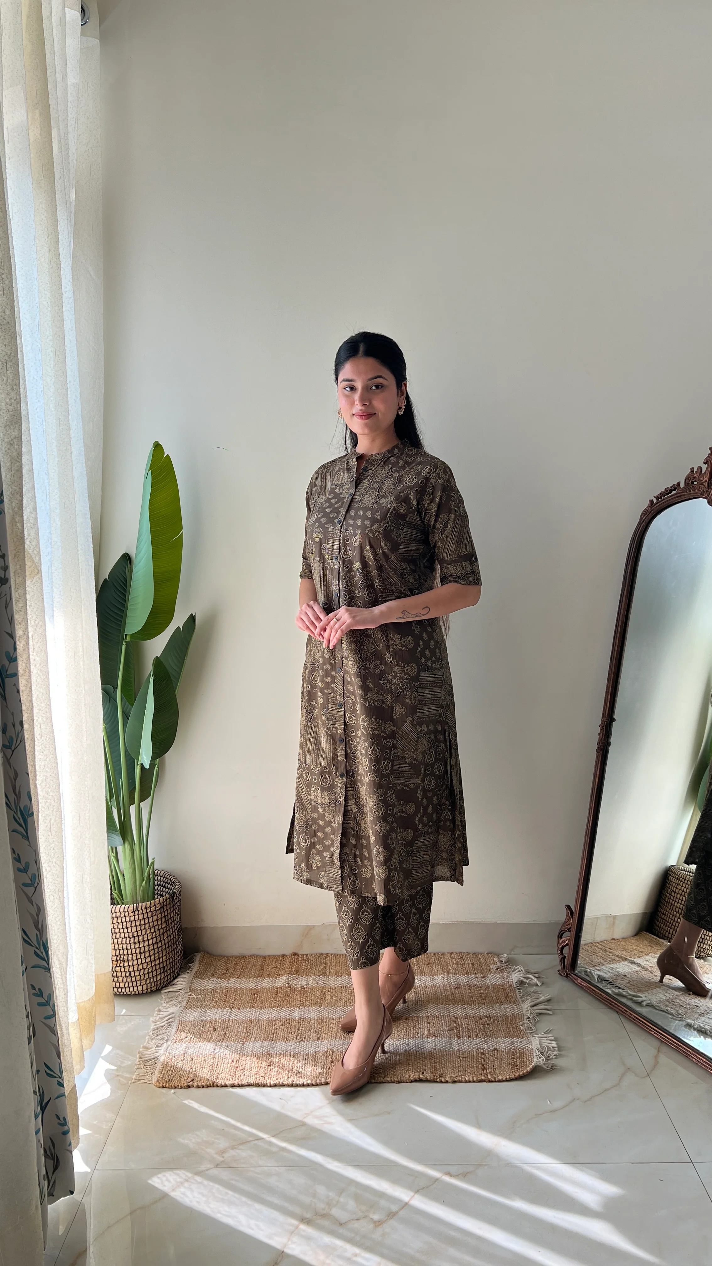 Leena Brown Ajrakh A-line Cotton Coord Set - Image 5