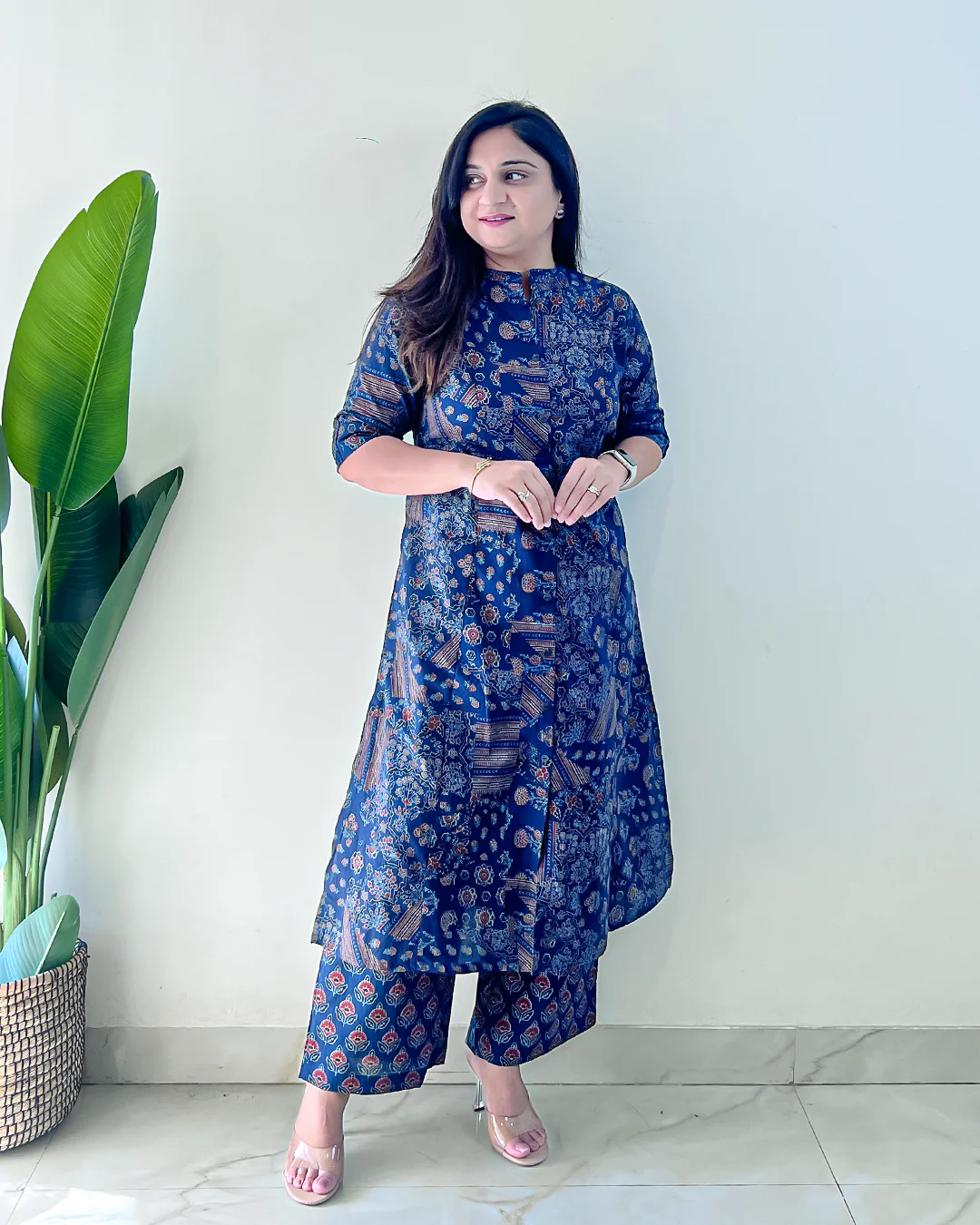 Leena Blue Ajrakh A-line Cotton Coord Set