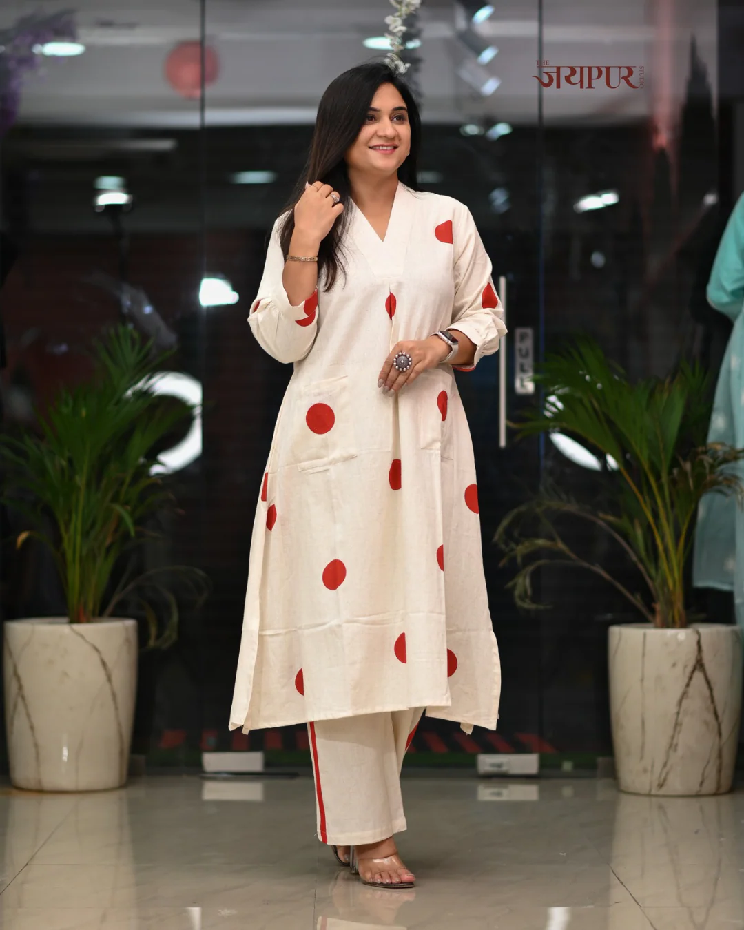 Leena Polka Print Cotton A-line Coord Set - Image 11