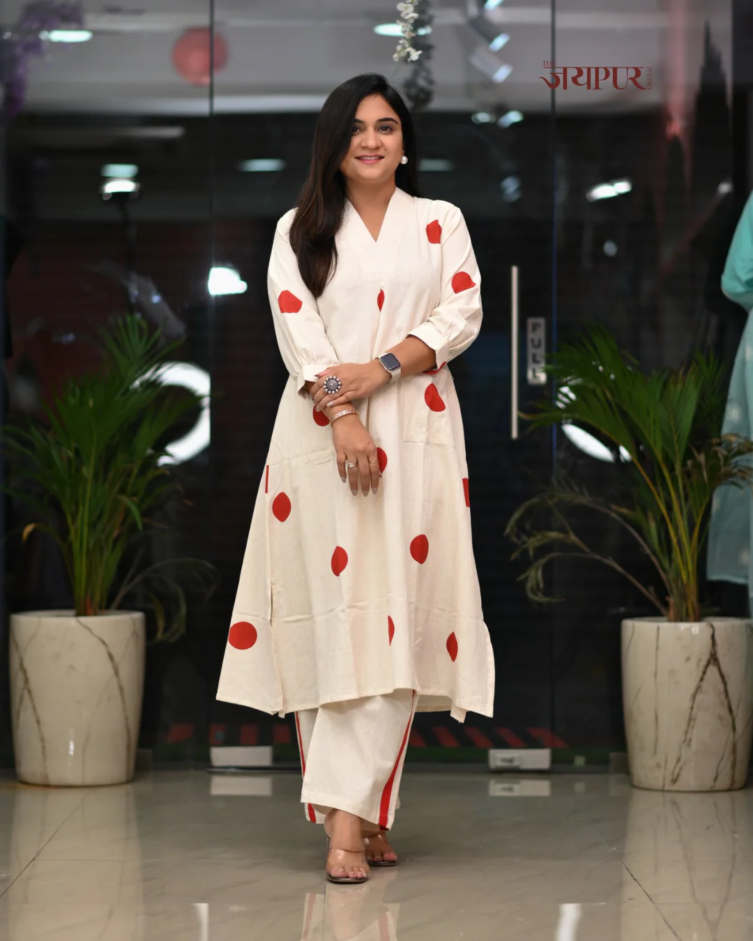 Leena Polka Print Cotton A-line Coord Set - Image 3