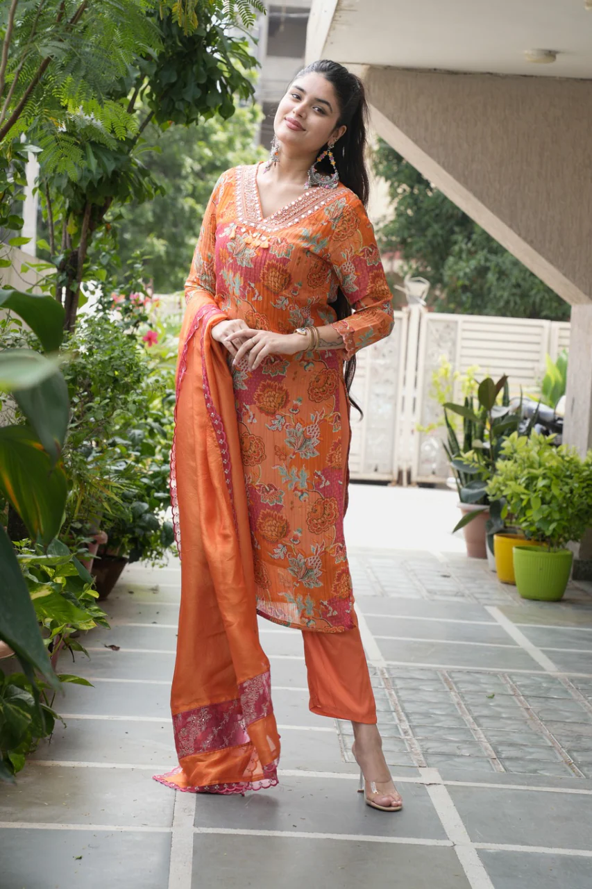 Leena Shimmer Tissue Floral Pant Set - Image 3