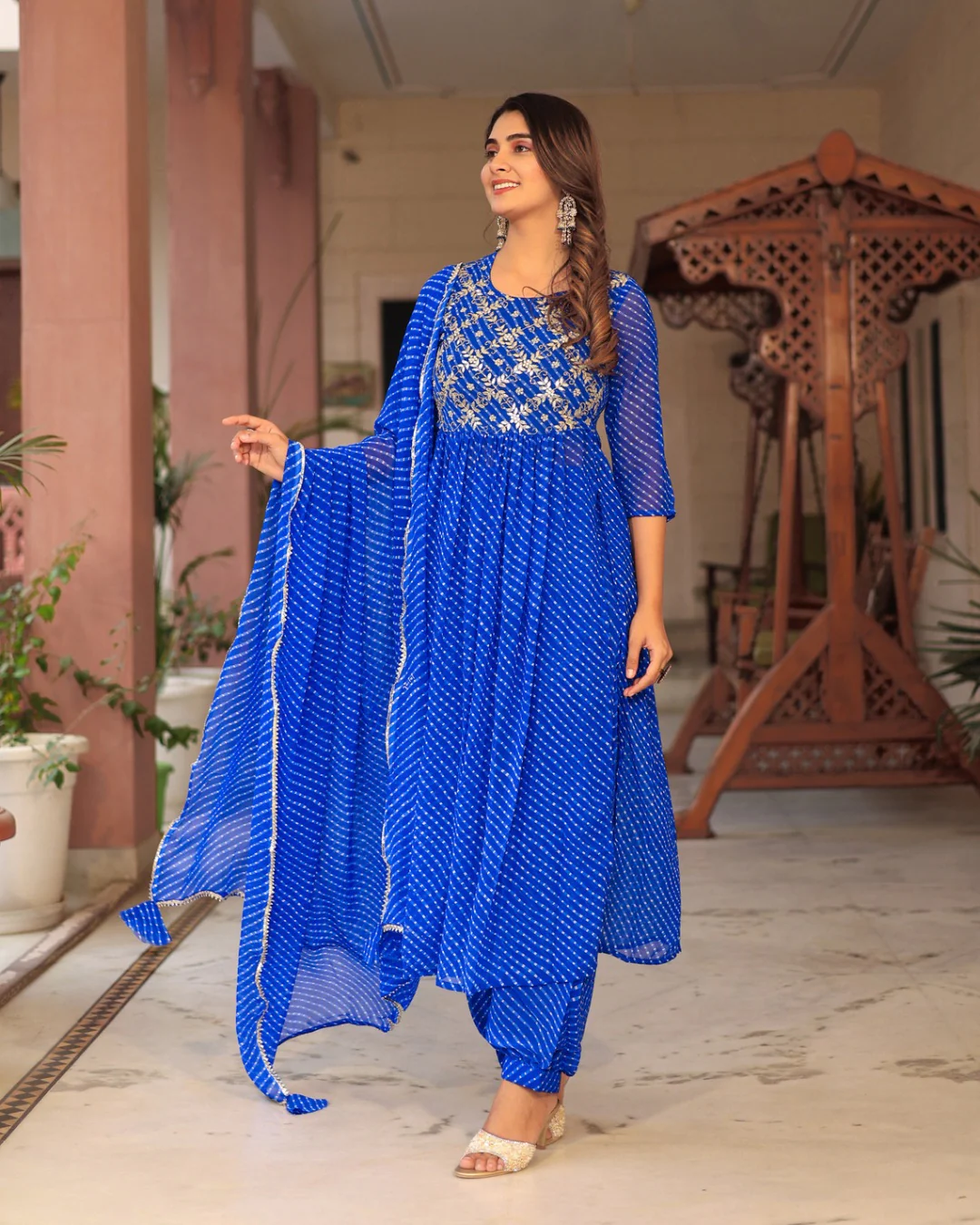 Leheriya Print Georgette Nyra Afgani Set - Image 5
