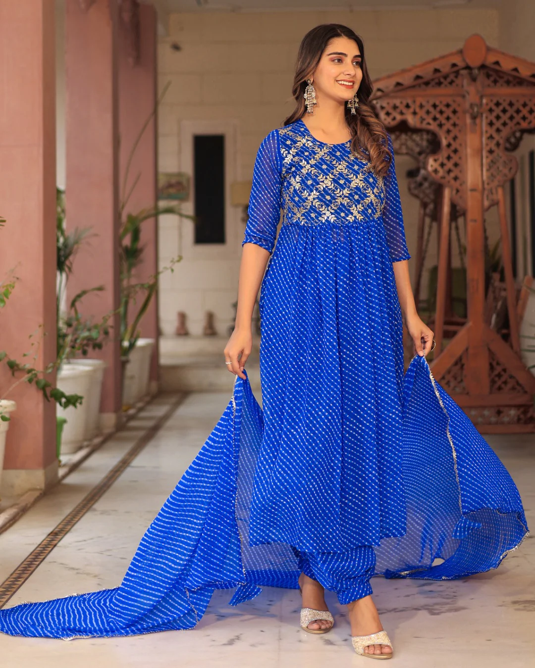 Leheriya Print Georgette Nyra Afgani Set - Image 6