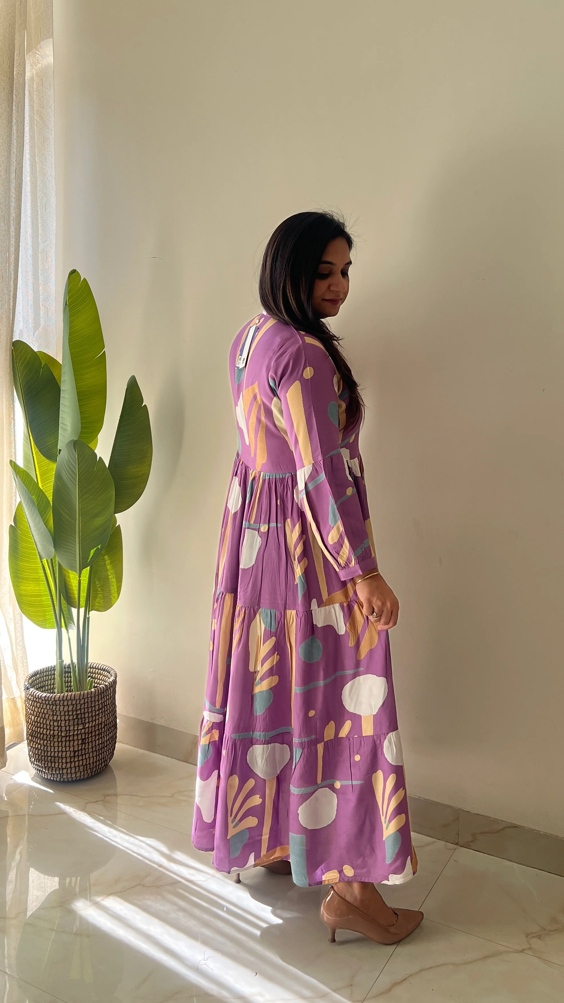 Sarfa Lilac Crystal Muslin Casual Long Dress - Image 8