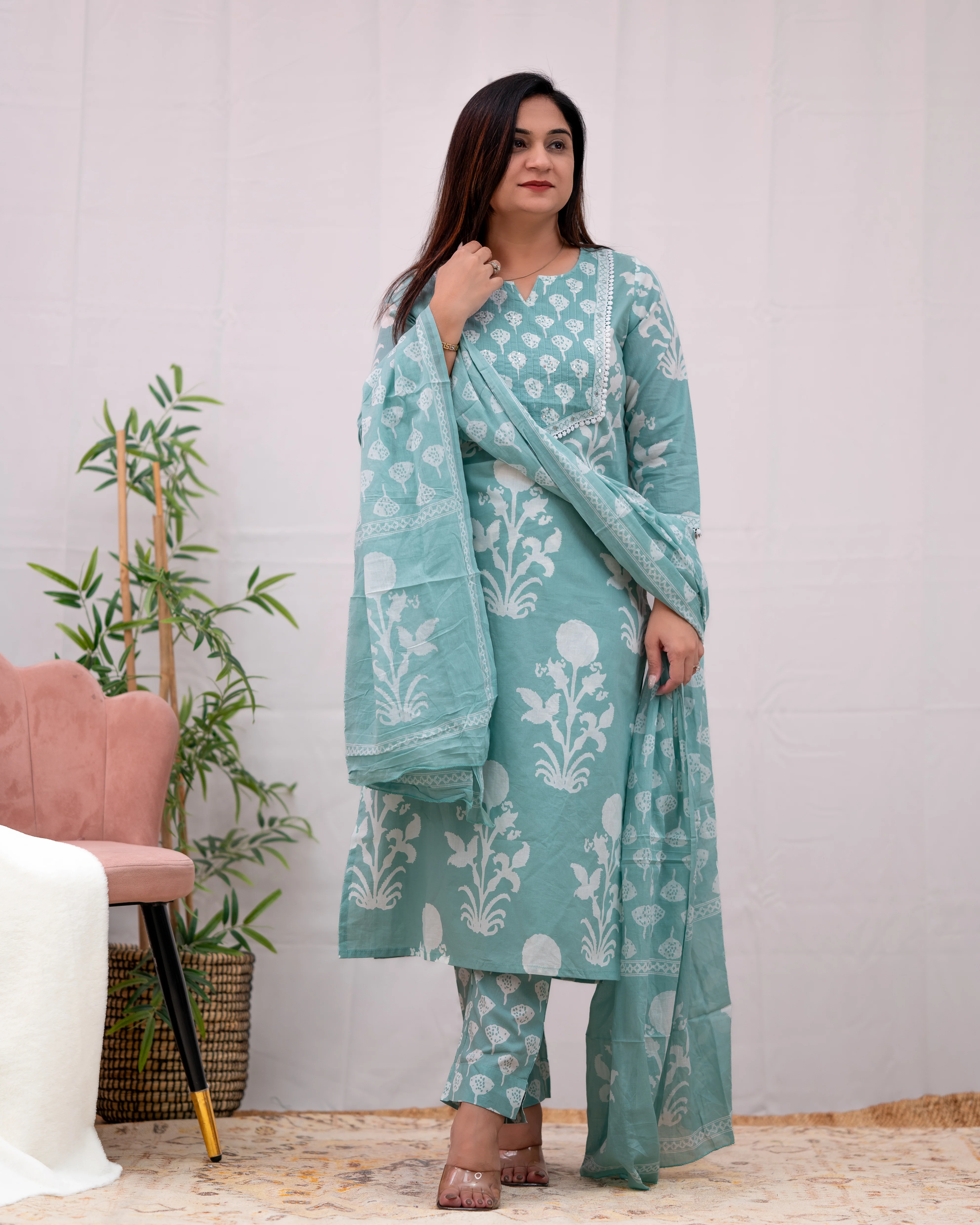 Lisha cotton handblock print Pant Set - Image 3