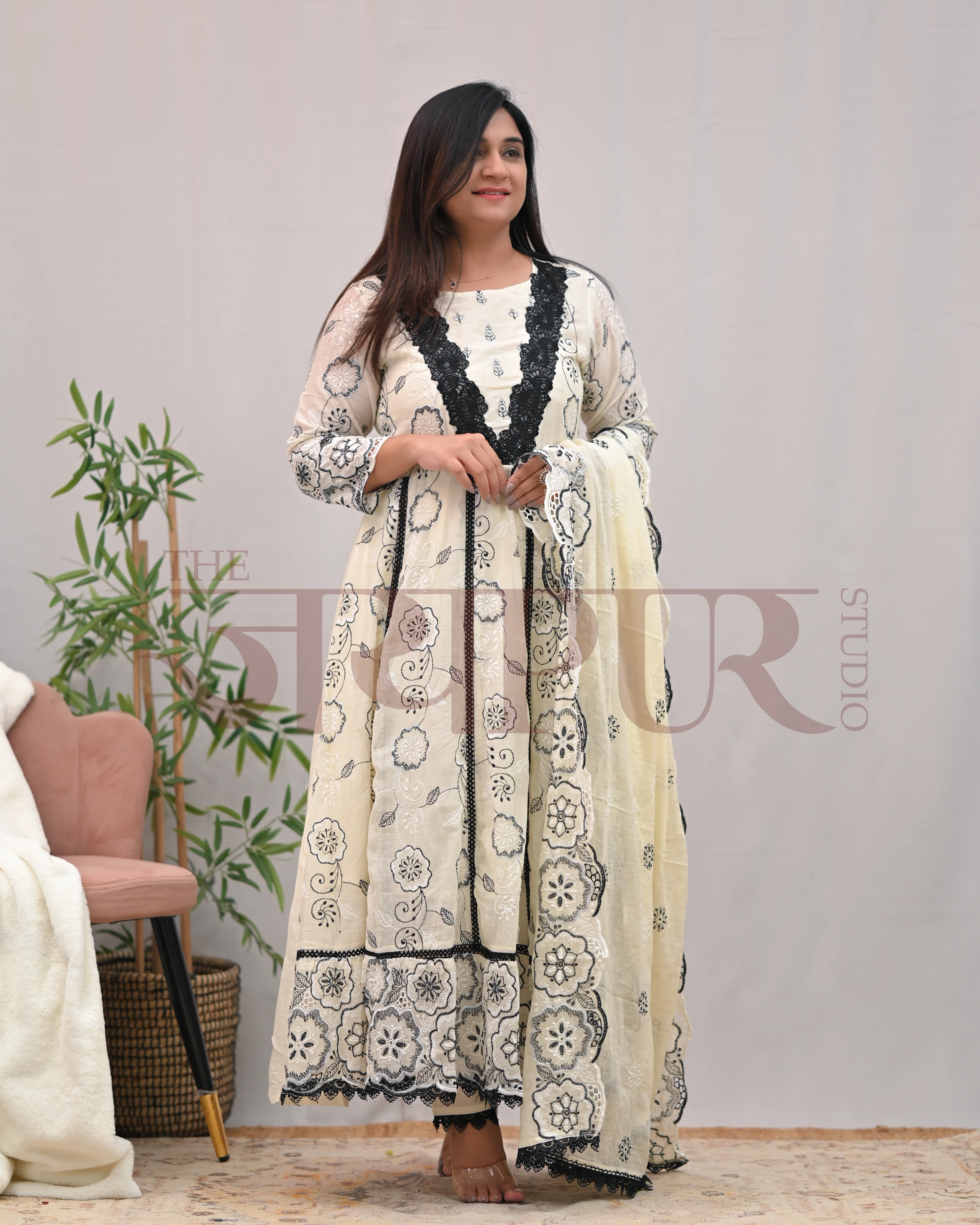 Mahira Cotton Sciffili Anarkali Pant Set - Image 8
