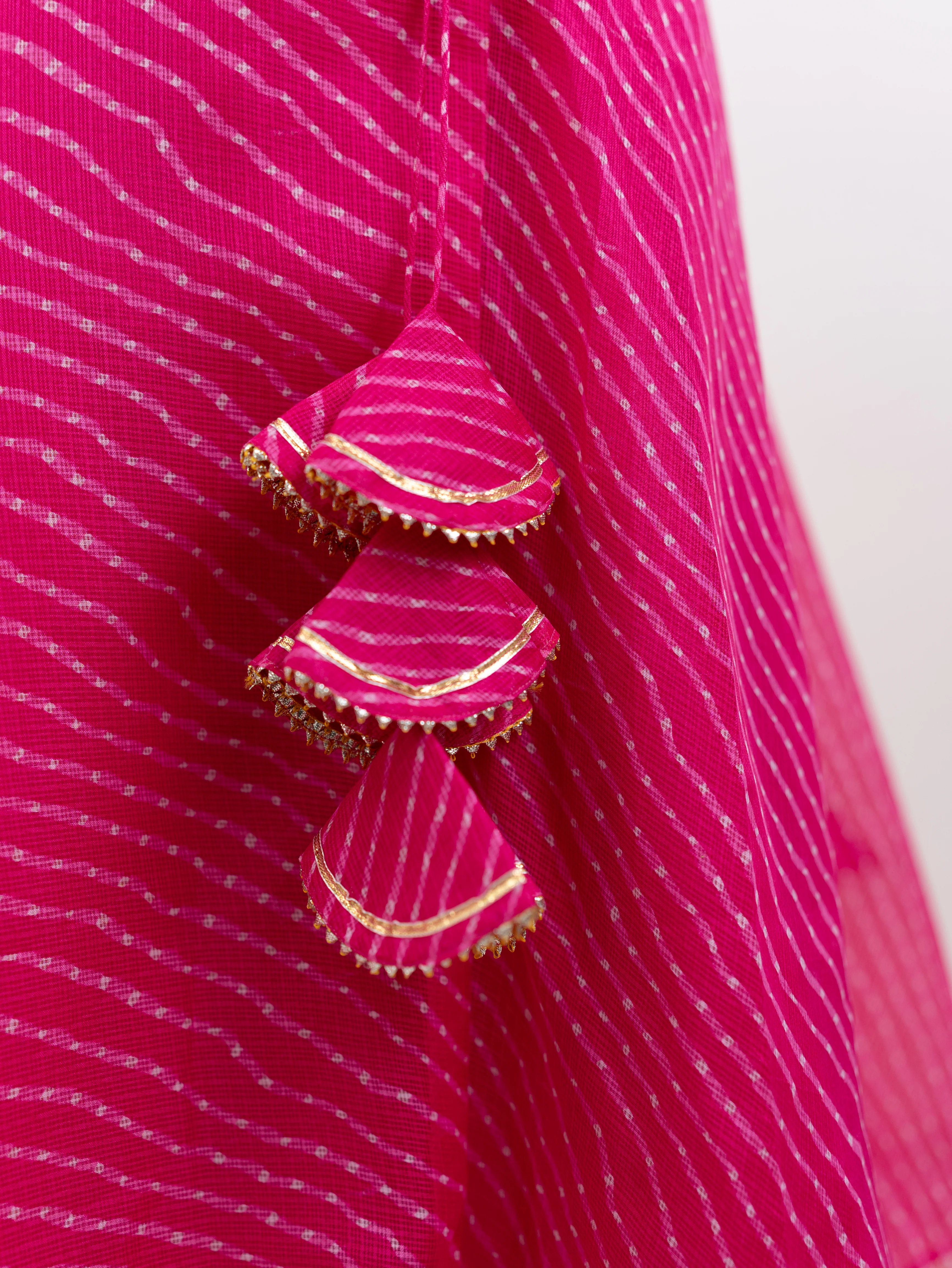 Mahira Pink Kota Doria Leheriya Gotta Detailed Anarkali Dupatta Set - Image 8