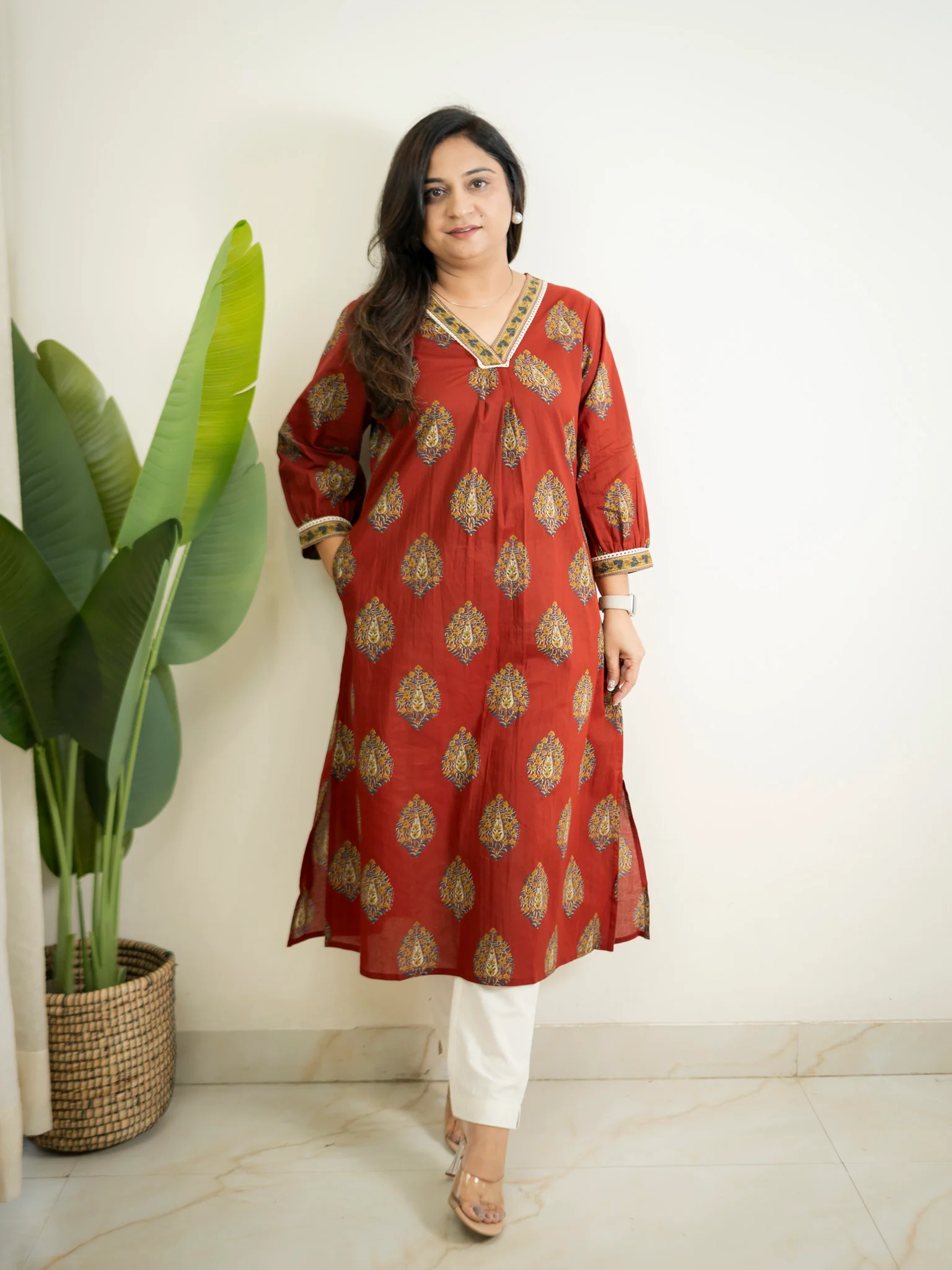 Maroon Cotton A-line Casual Kurta - Image 4