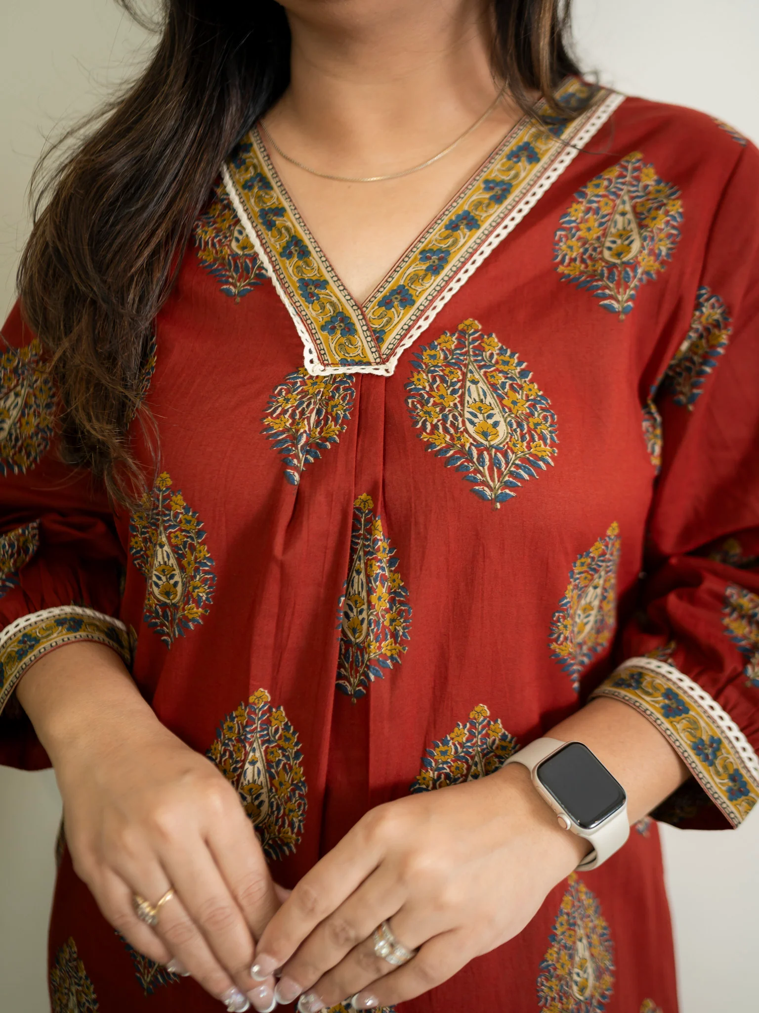 Maroon Cotton A-line Casual Kurta - Image 5