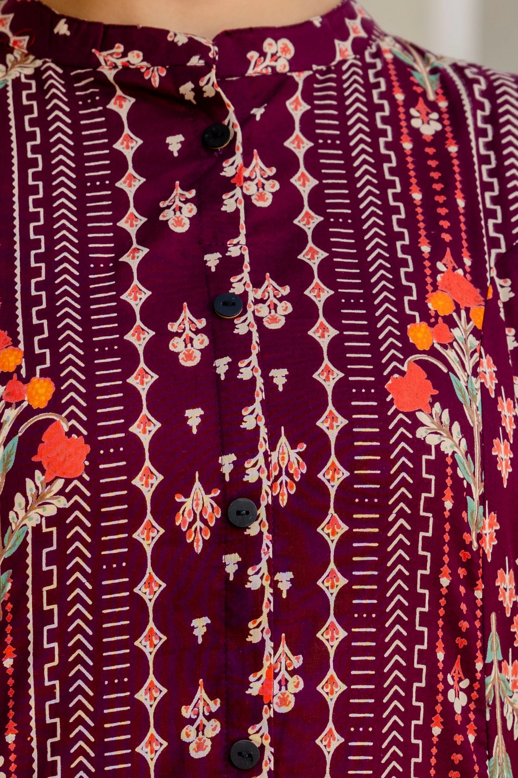 Marron Floral Cotton A-line Coord Set - Image 10