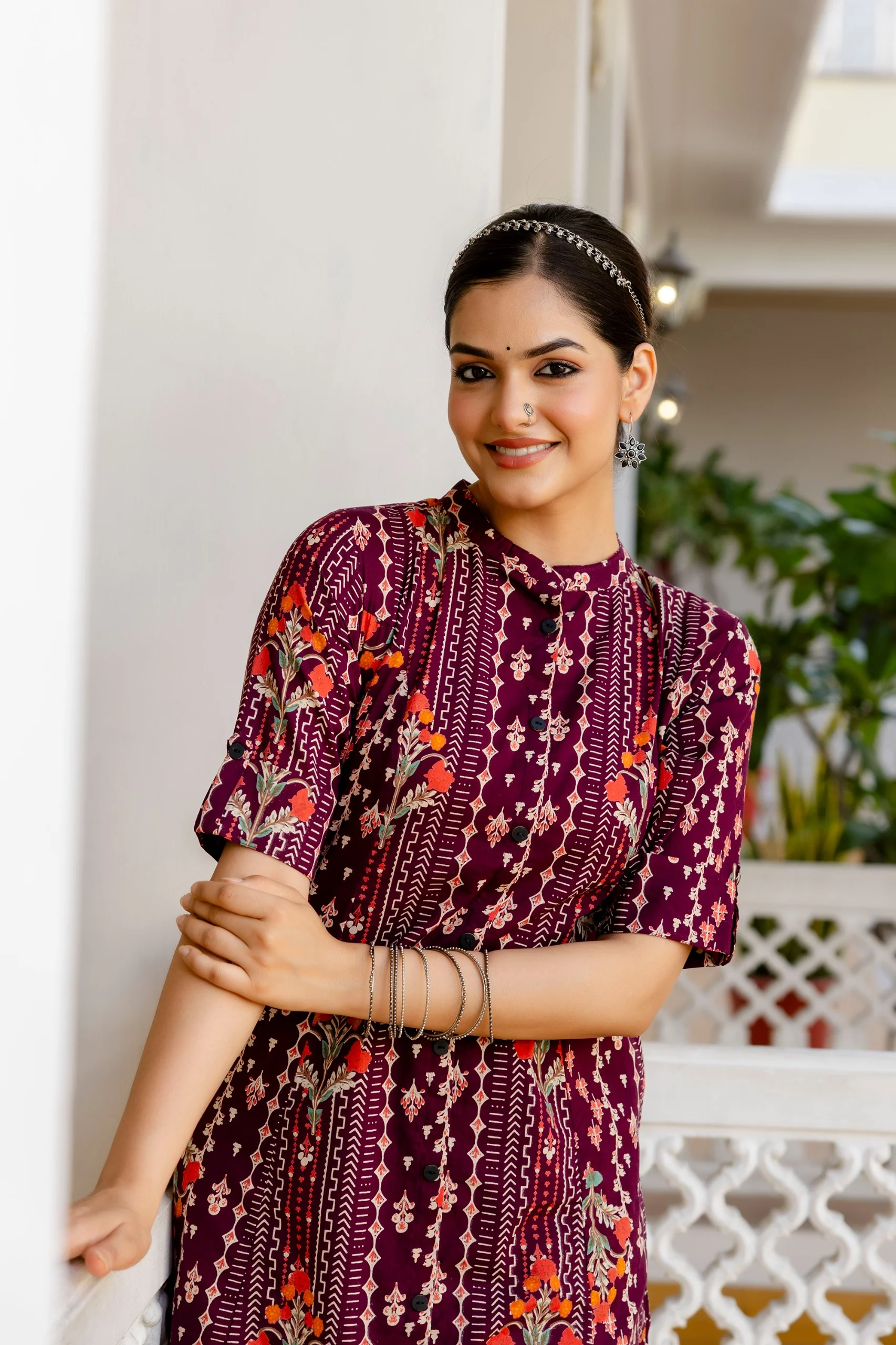 Marron Floral Cotton A-line Coord Set - Image 7
