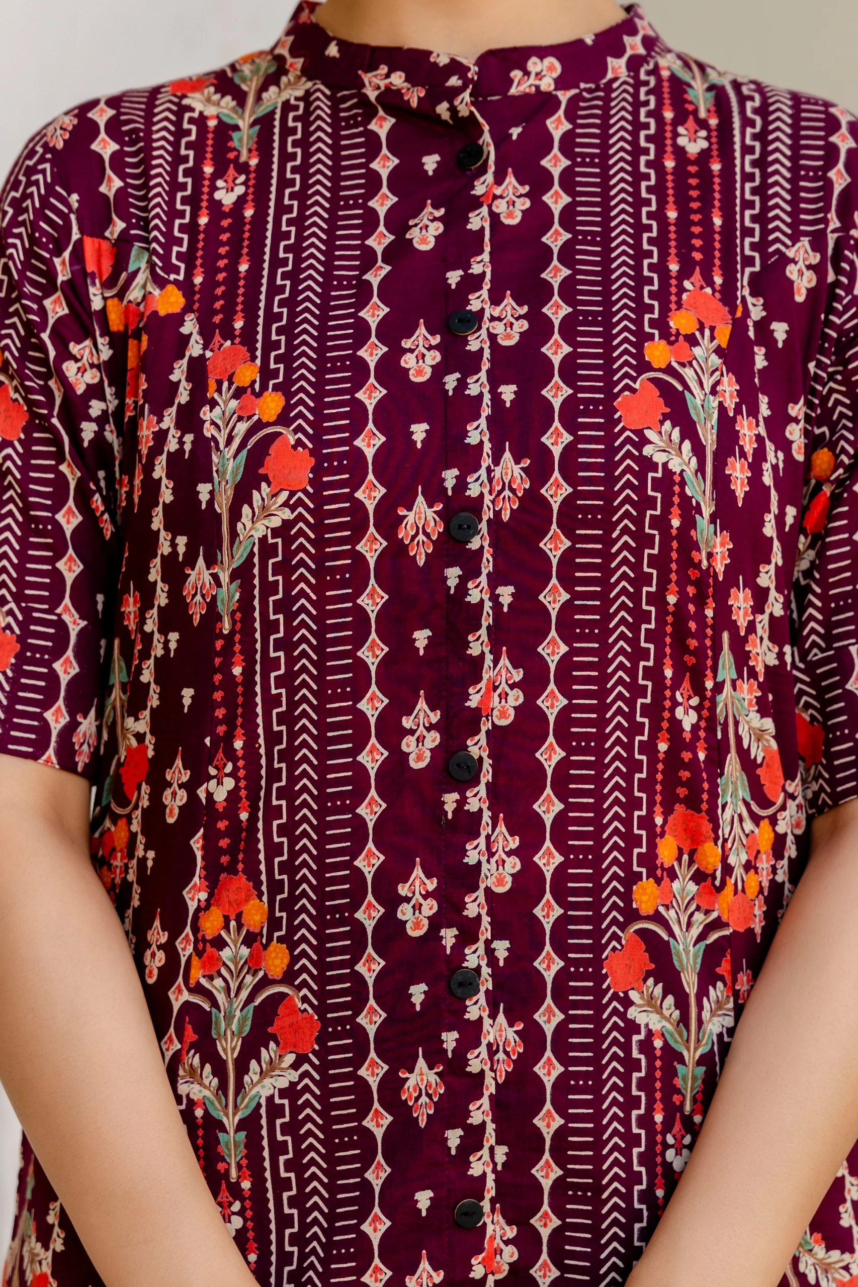Marron Floral Cotton A-line Coord Set - Image 9