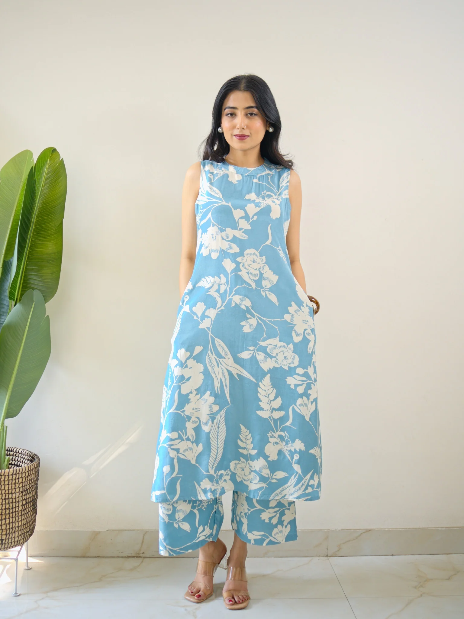 Masha Silk Crystal Floral Coord Set Blue